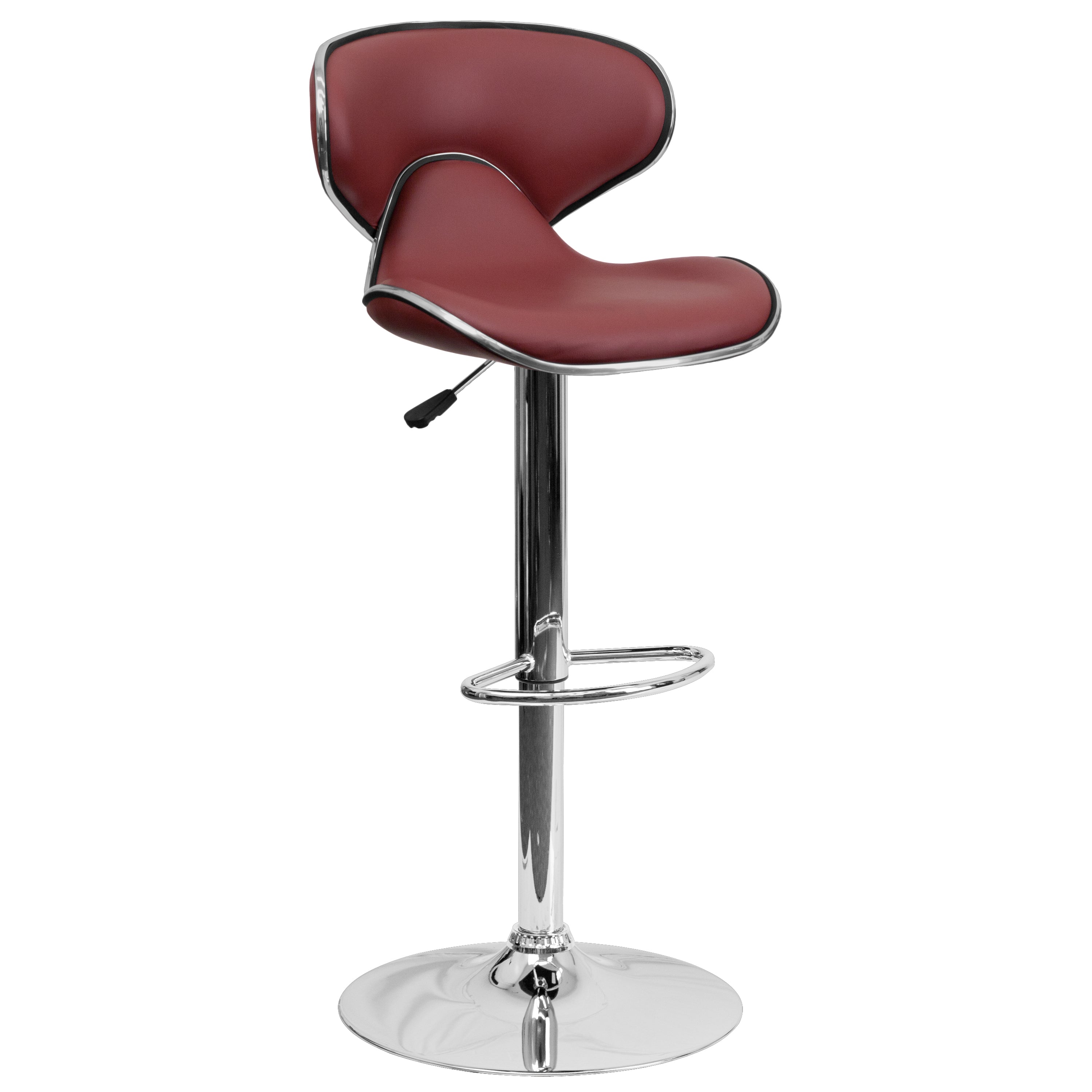 Devin Contemporary Adjustable Height Barstool - Black Vinyl Upholstery, Chrome Base - Modern Kitchen Island & Home Bar Stool for Dining & Entertaining