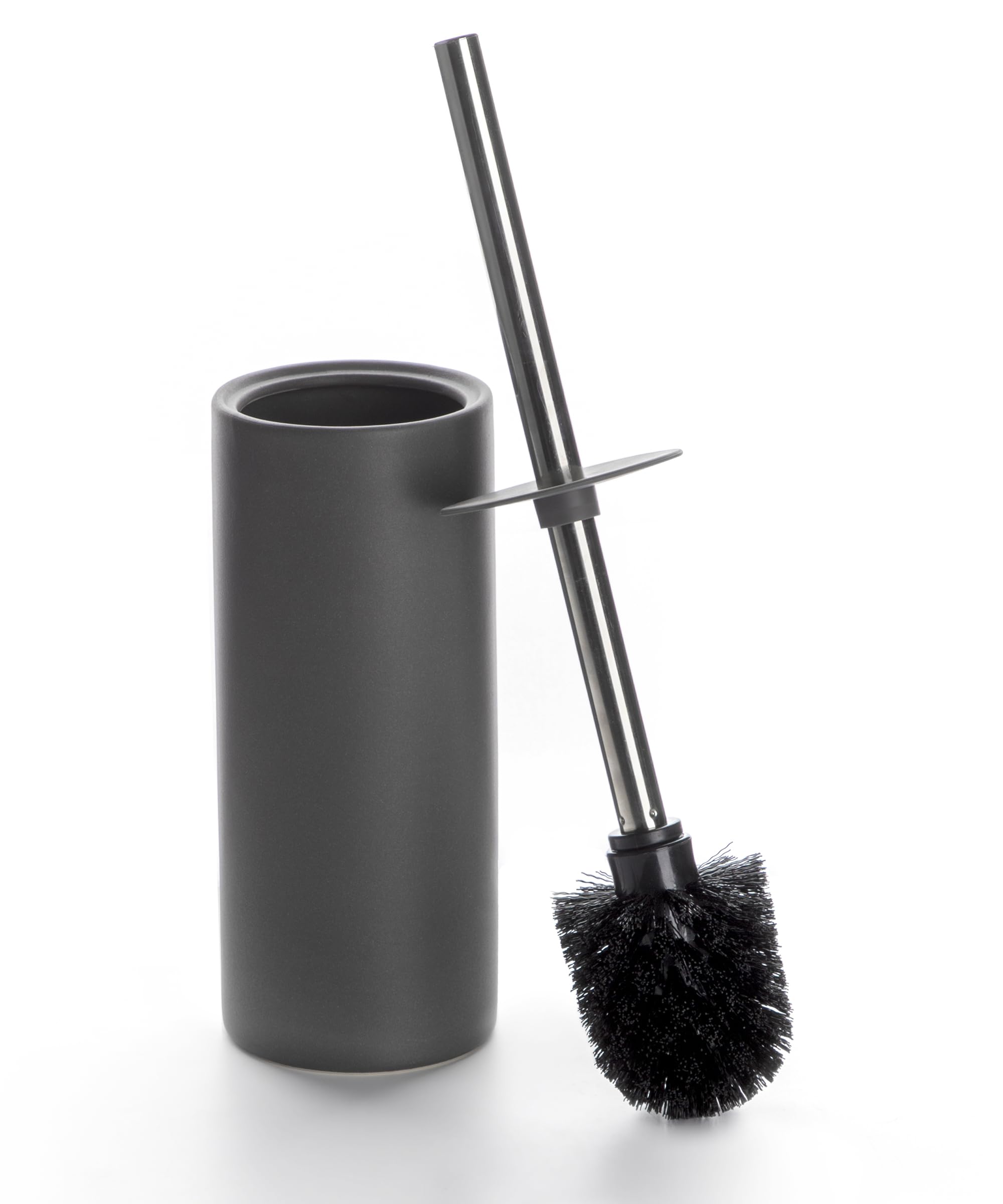 Gray Ceramic Toilet Brush Set with Holder - Stainless Steel Handle for Deep Cleaning - Bathroom Essentials