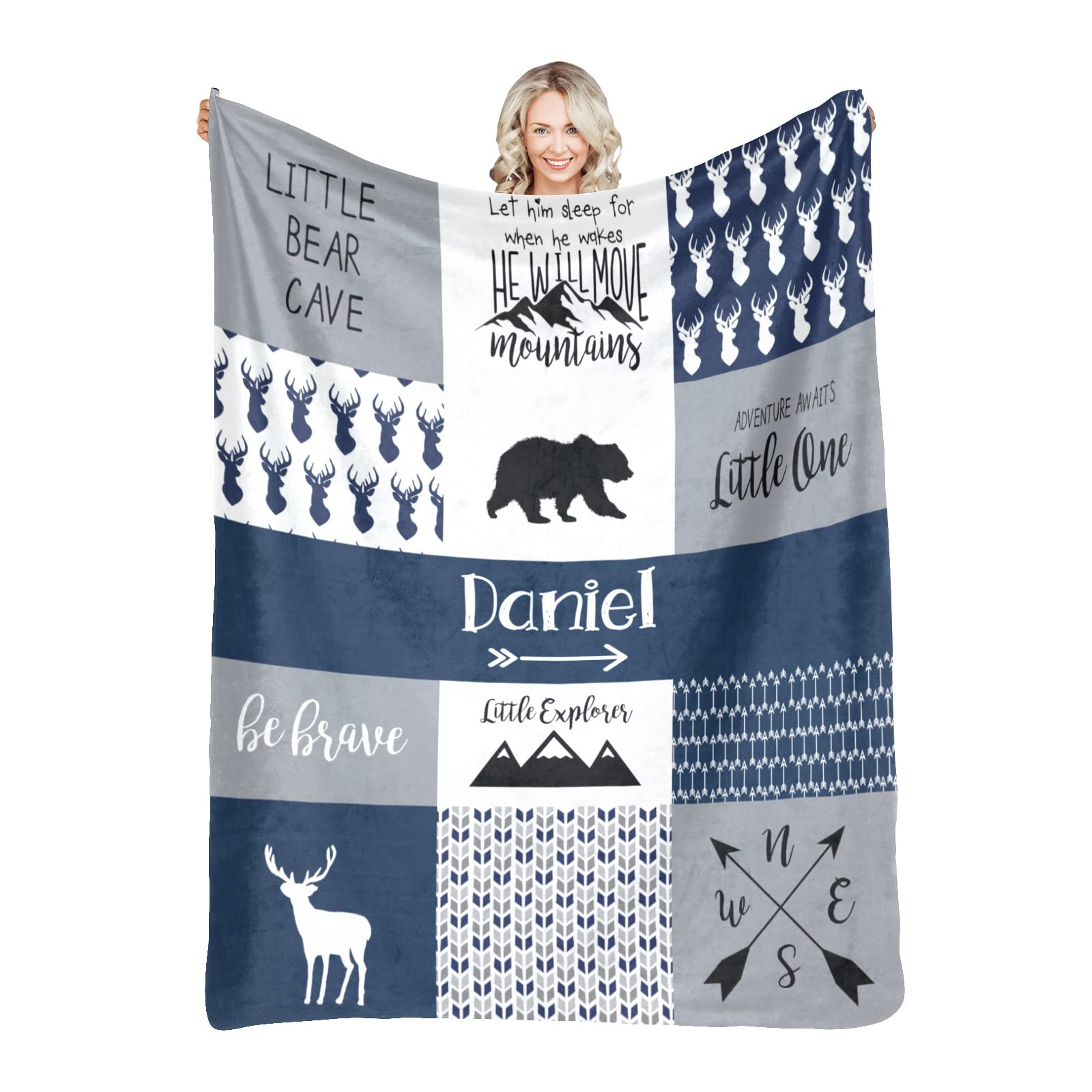 Custom Personalized Baby Blankets for Girls & Boys - Soft Cute Shark & Woodland Animals Design with Name - Perfect Baby Shower, Birthday, Christmas Gift for Newborns & Toddlers - Nursery Essentials, Photo Prop, Travel Blanket