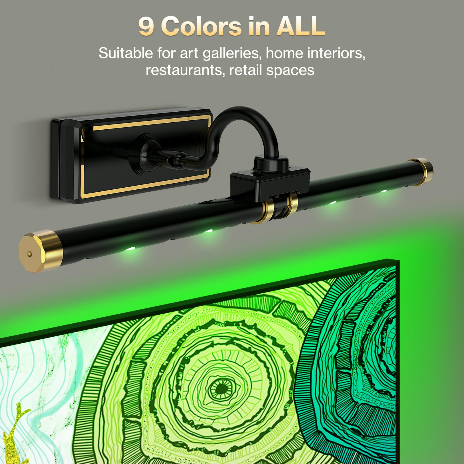 Rechargeable RGB Wireless Picture Light with Remote & Timer - Dimmable Art Light for Paintings, Portraits, Picture Frames - Perfect for Home Gallery, Museum Display & Wall Decor (Black)