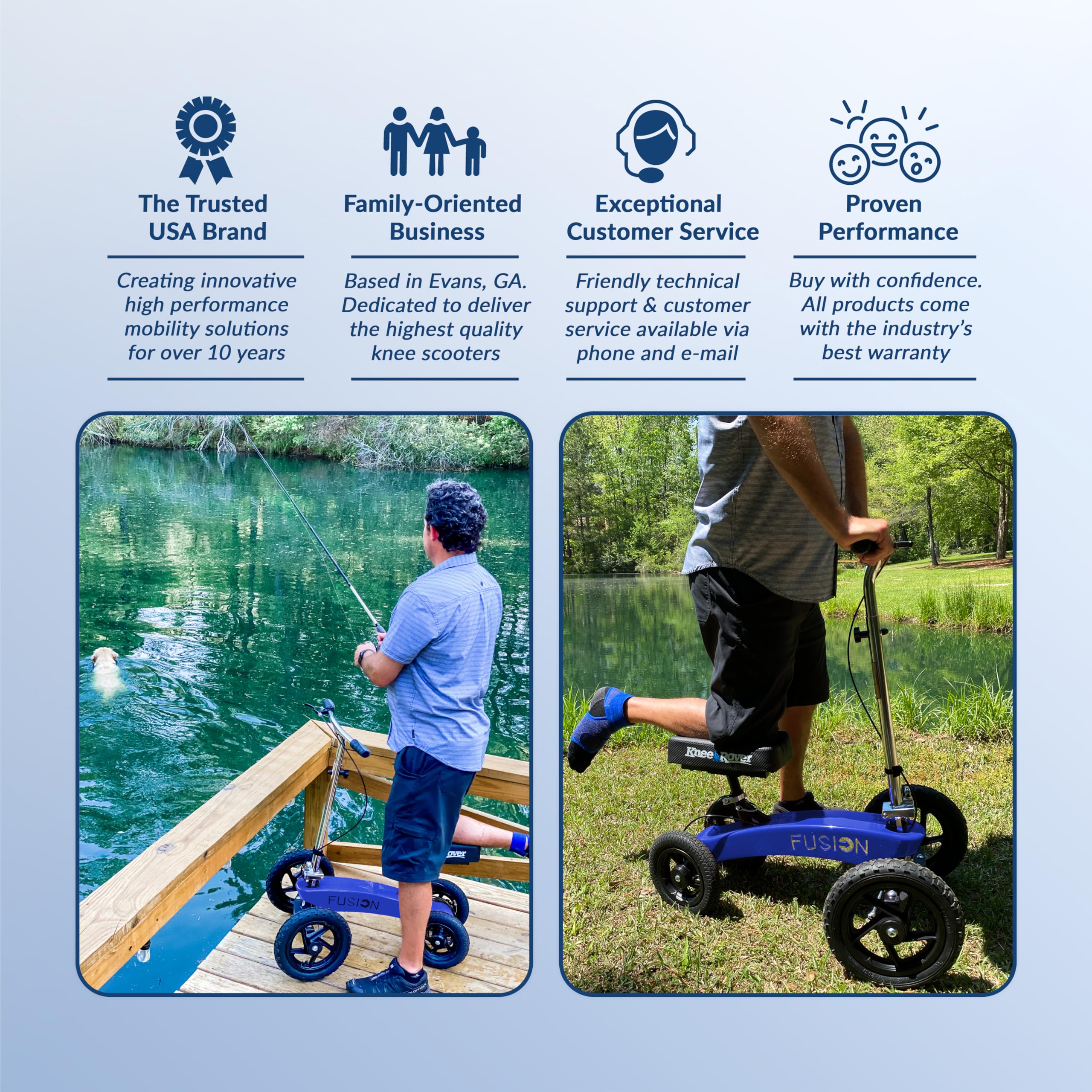 KneeRover All Terrain Fusion 4-Wheel Steering Knee Scooter - Heavy Duty Knee Walker for Adults After Foot Surgery, Broken Ankle or Foot Injuries - Ideal for Indoor/Outdoor Mobility & Recovery