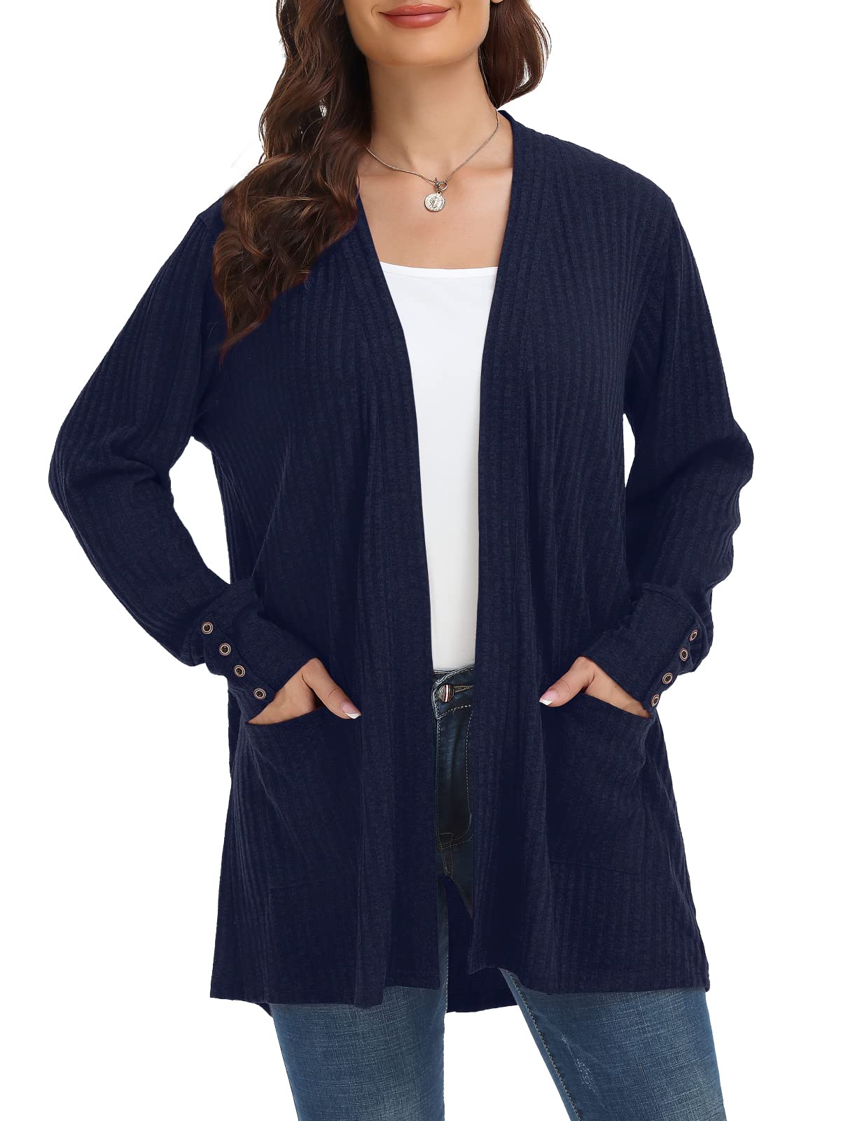 MONNURO Plus Size Open Front Cardigan Sweater for Women - Lightweight Long Sleeve Fall Coat with Pockets | Perfect for Layering, Office Wear & Casual Outfits