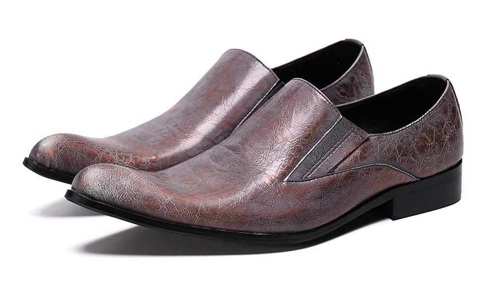 Santimon Men's Genuine Leather Loafers - Vintage Slip-On Dress Shoes for Wedding, Business & Casual Wear - Comfortable Plain Toe Smoking Slippers for Formal Events & Daily Outfits