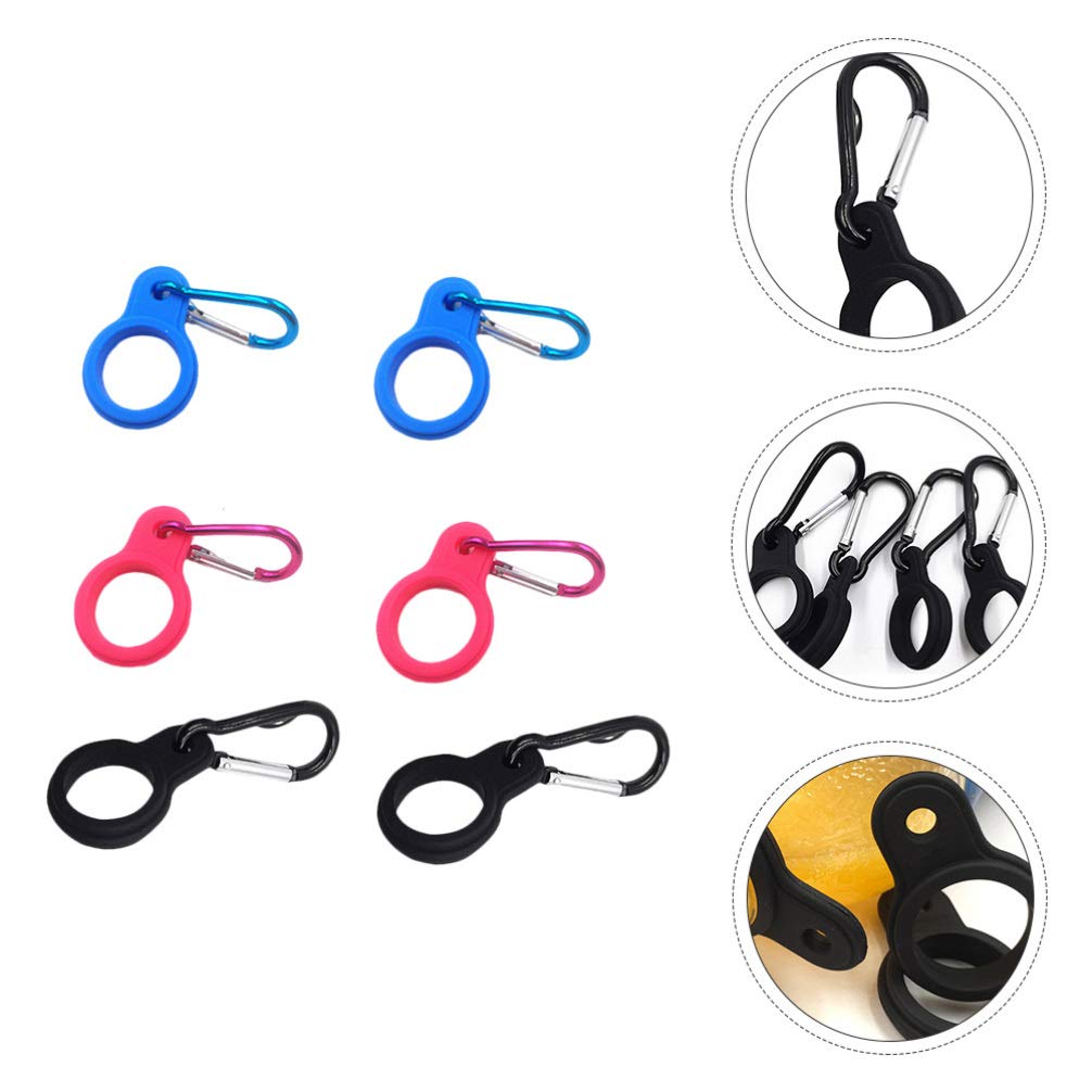 Hemoton 6-Pack Stainless Steel Water Bottle Hooks with D-Ring - Heavy Duty Bottle Carrier Clips for Hanging Water Jugs - Perfect for Camping, Hiking, Backpacking & Outdoor Adventures