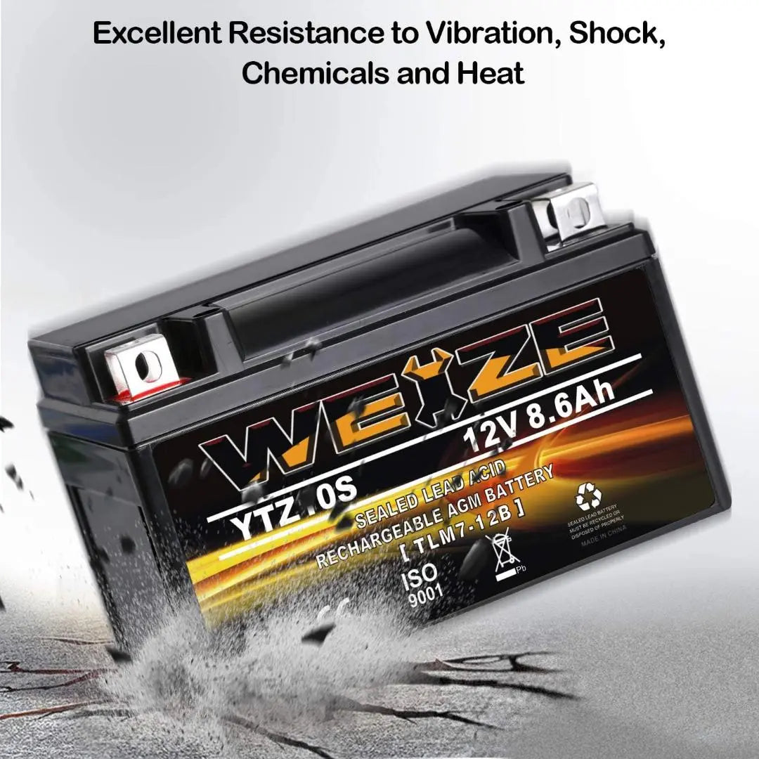 WEIZE YTZ10S BS 12V 8.6Ah High Performance Maintenance Free Sealed AGM Motorcycle Battery - Compatible with Yamaha, Honda - Perfect for Motorcycles, ATVs, Scooters & Powersports Vehicles