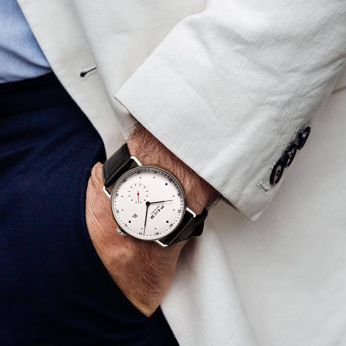 FEICE Men's Automatic Mechanical Watch - 5ATM Waterproof Stainless Steel Luxury Dress Watch for Business & Casual Wear (Model FF019) - Perfect for Office, Formal Events & Everyday Style