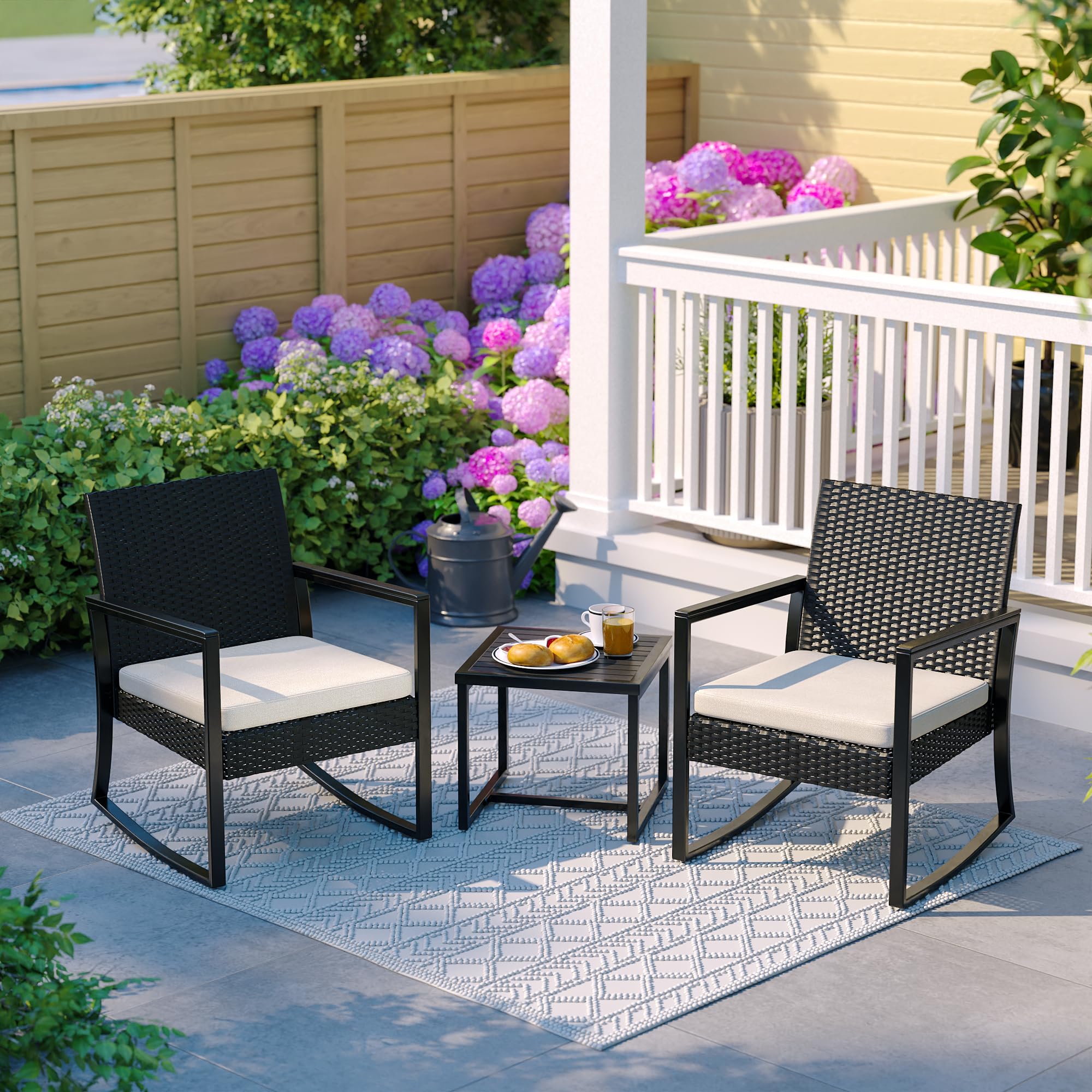 3-Piece Outdoor Patio Furniture Set - All-Weather Wicker Rattan Chairs with Glass Table for Poolside, Garden, Porch | Perfect for Backyard Relaxation, Bistro Dining & Outdoor Entertaining