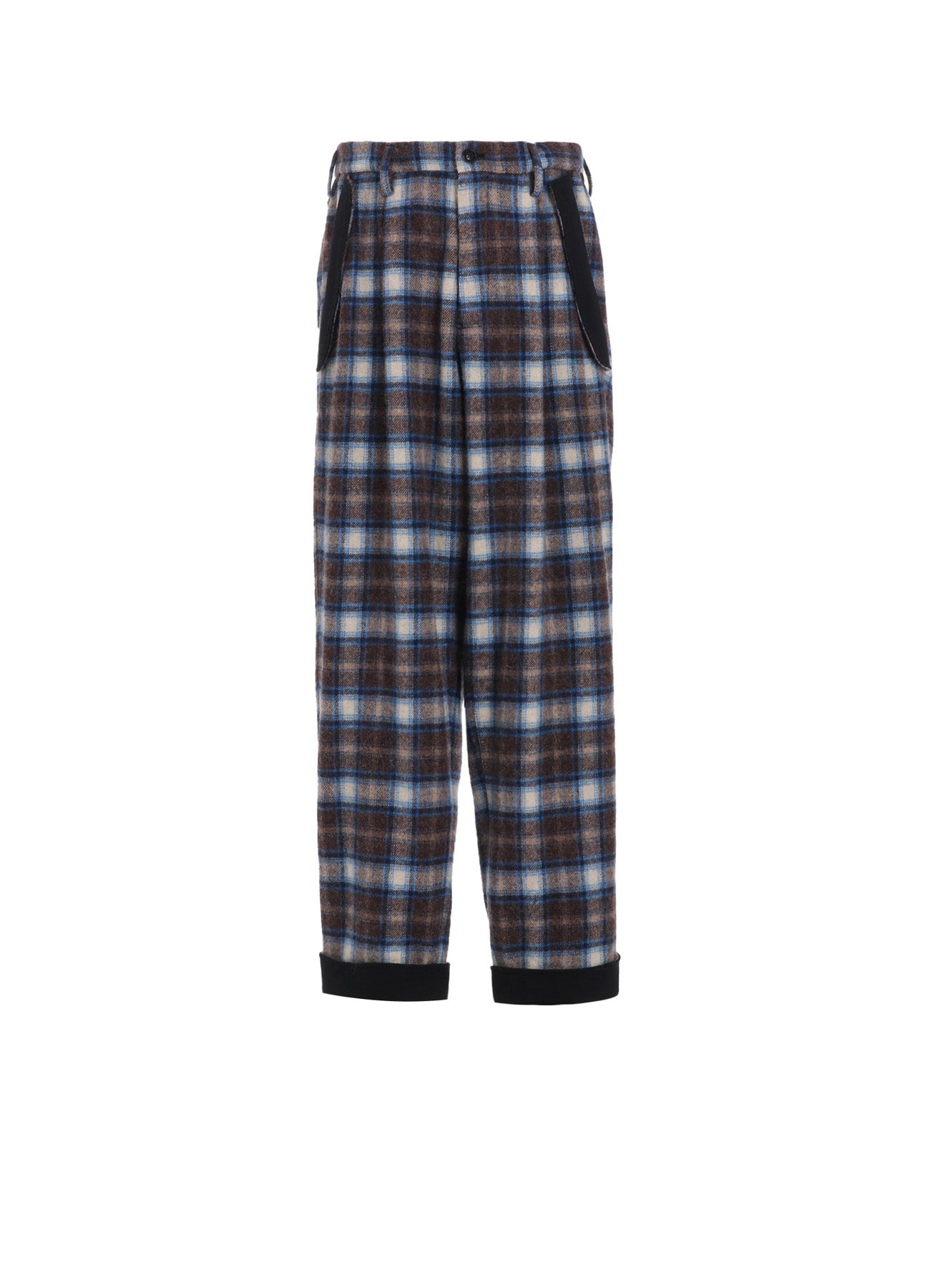 Stylish Checked Shaggy Wool Side Cut Off Pants for Women - Trendy High Waist Wide Leg Trousers for Casual Outfits & Winter Fashion