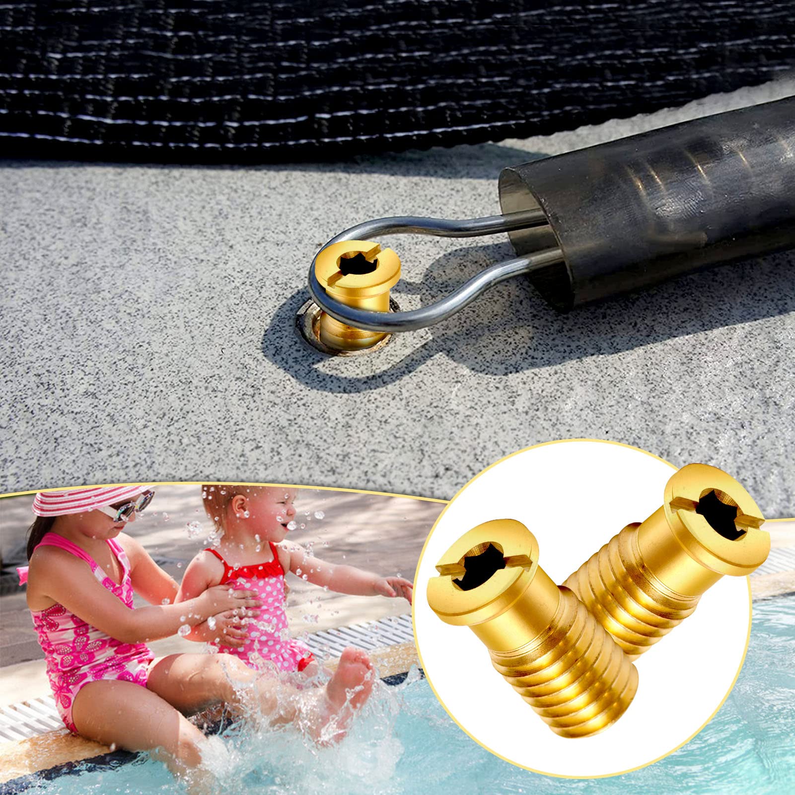 10-Piece Heavy Duty Brass Pool Cover Anchors Screws - Concrete Replacement Kit for Secure Inground Pool Safety Cover | Durable for All Seasons & Weather Conditions