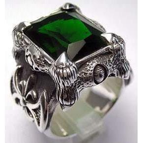 Green Emerald Dragon Claw Axe Sterling Silver Biker Ring for Men - Gothic Punk Jewelry, Motorcycle Accessories, Unique Gift for Bikers & Rock Fans - Perfect for Motorcycle Rides, Concerts & Alternative Fashion