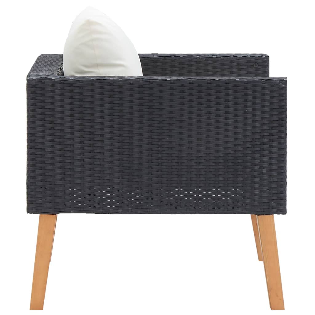 Black Poly Rattan Outdoor Sofa with Cushions - Patio Furniture for Backyard, Porch, Balcony - Durable Indoor & Outdoor Seating - Perfect for Lounging, Entertaining, and Relaxing in Your Outdoor Space