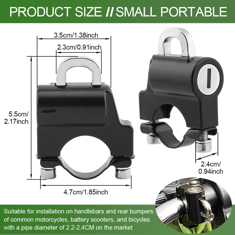 2 Pack Motorcycle Helmet Locks - Universal 22-24mm Handlebar Mount for Motorbikes & Bikes - Durable Black Helmet Security Accessories (Perfect for Parking, Commuting & Outdoor Riding)