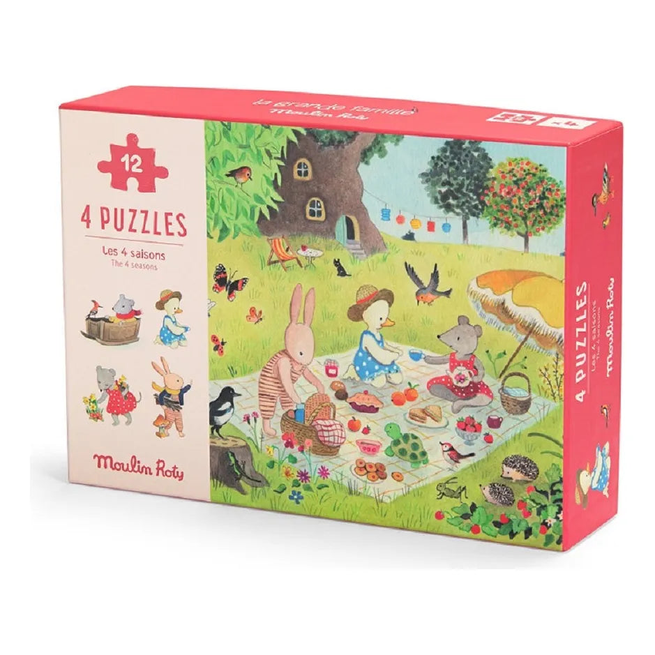 Moulin Roty 'Seasons' 4-in-1 Educational Wooden Puzzles for Kids - Spring, Summer, Fall & Winter Learning Toys for Toddlers | Perfect for Classroom, Homeschool & Family Game Night