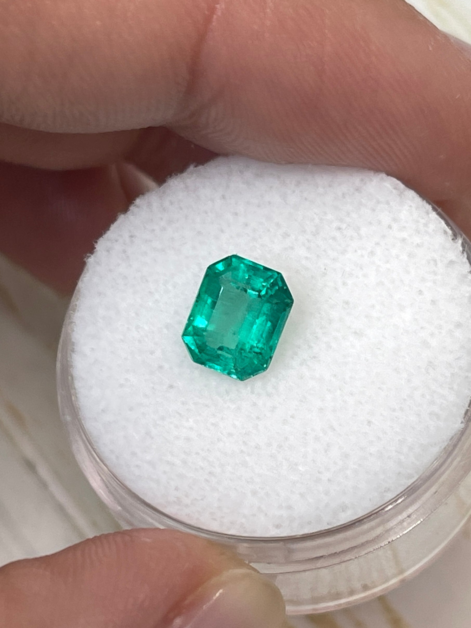 1.69 & 1.30 Carat Bluish Green Loose Colombian Emeralds - 7.5x6mm Emerald Cut Gemstones for Jewelry Making & Engagement Rings