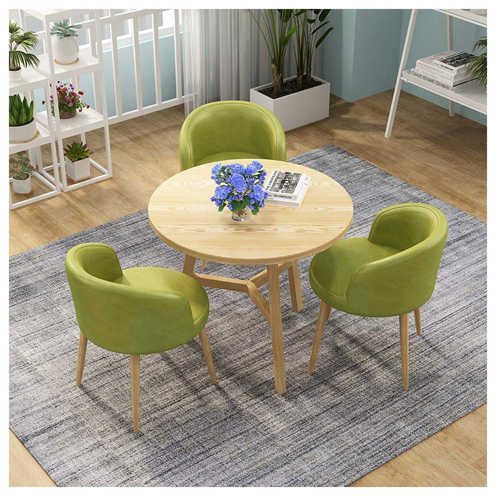 Modern Round Dining Table Set with 3 Vintage Leather Chairs - Office, Living Room, Kitchen, Coffee Shop, Beauty Salon, Cinema & Library Furniture - Green