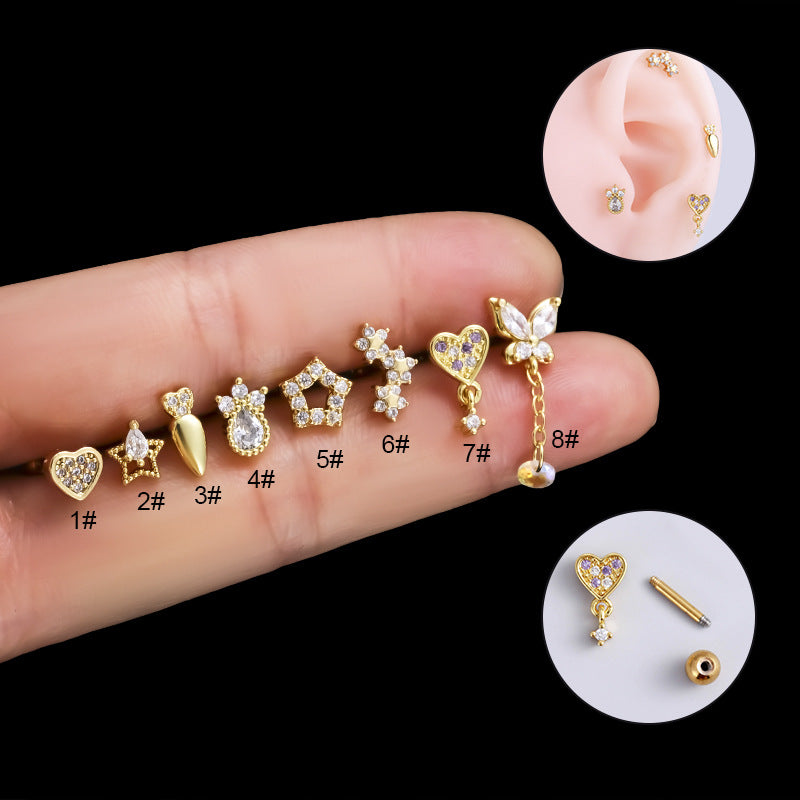 16G Surgical Steel Cartilage Earrings - Butterfly Dangle Tiny Ball Back Earrings for Women | Hypoallergenic Body Jewelry for Pierced Ears | Perfect for Everyday Wear, Parties & Gifts