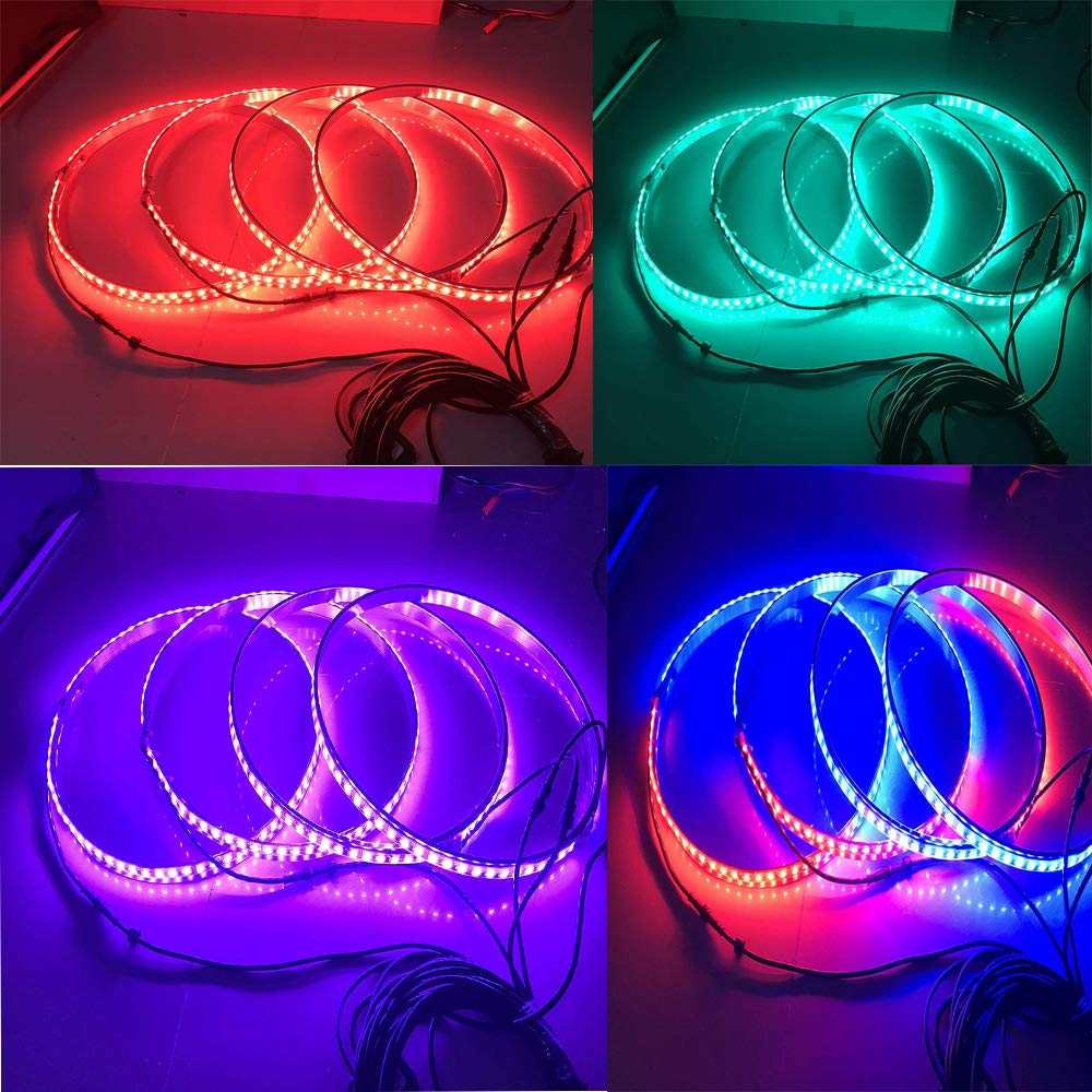 15.5in 144LED RGBW Auto Wheel Ring Lights - Brightest Multi-Color LED Rim Lights with RF Remote & App Control for Trucks & Cars | Enhance Night Driving & Car Shows