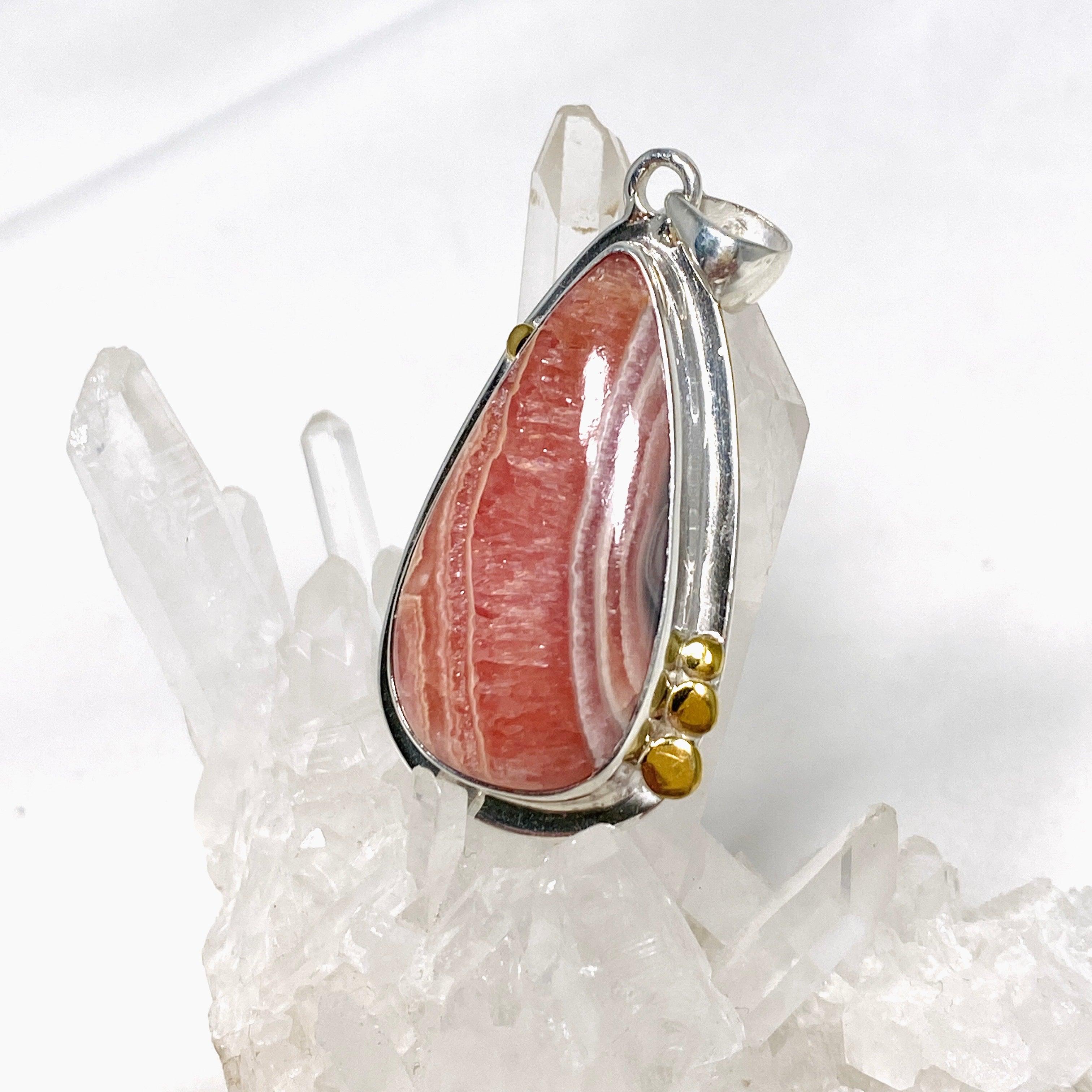 Rhodochrosite Teardrop Pendant Necklace with Brass Accents KPGJ4327 - Elegant Jewelry for Women, Perfect for Date Night & Special Occasions