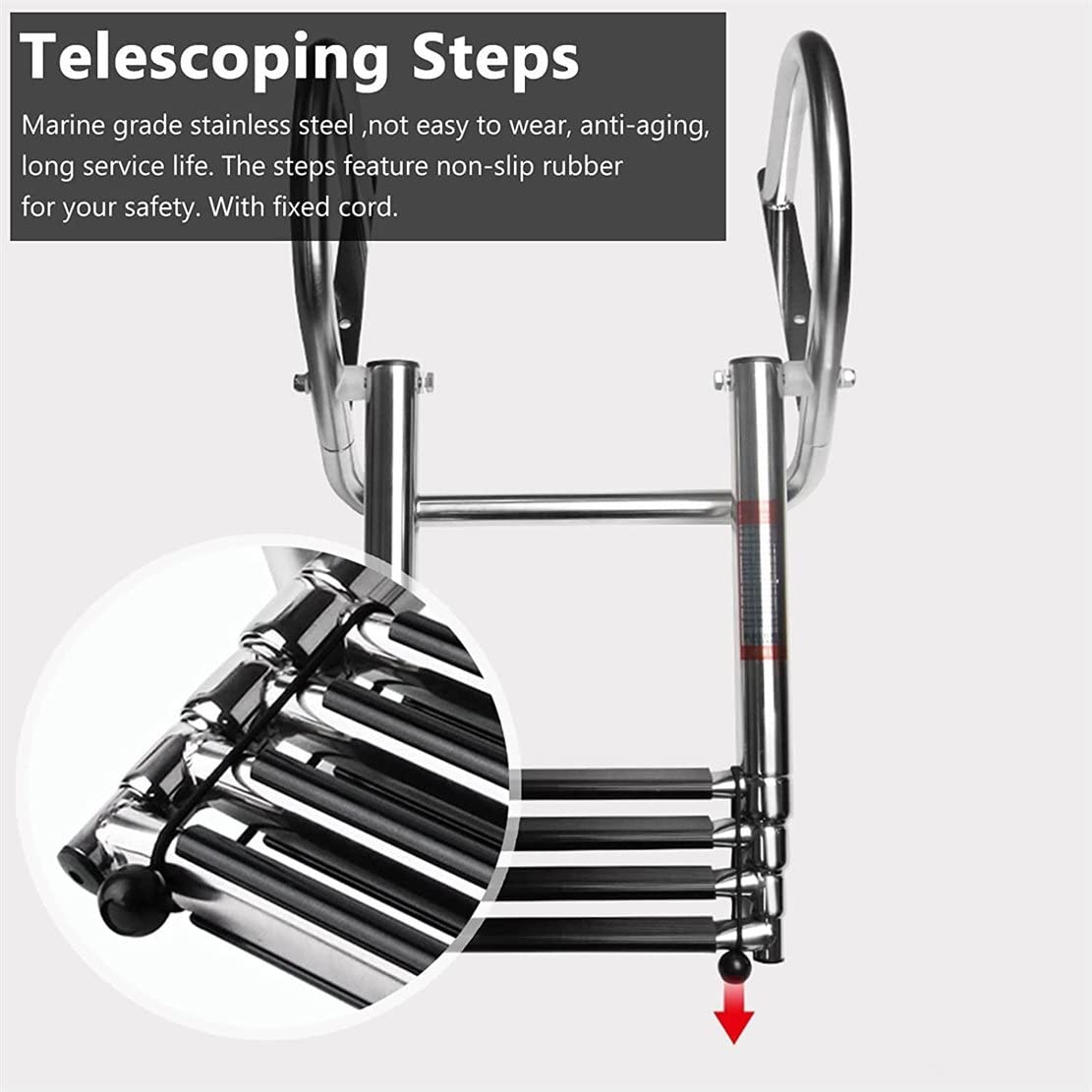 316 Stainless Steel 4 Step Telescoping Boat Ladder - Foldable Pontoon Platform Ladder with Non-Slip Bathing Deck Steps | Perfect for Yachts, Docks & Swimming Platforms