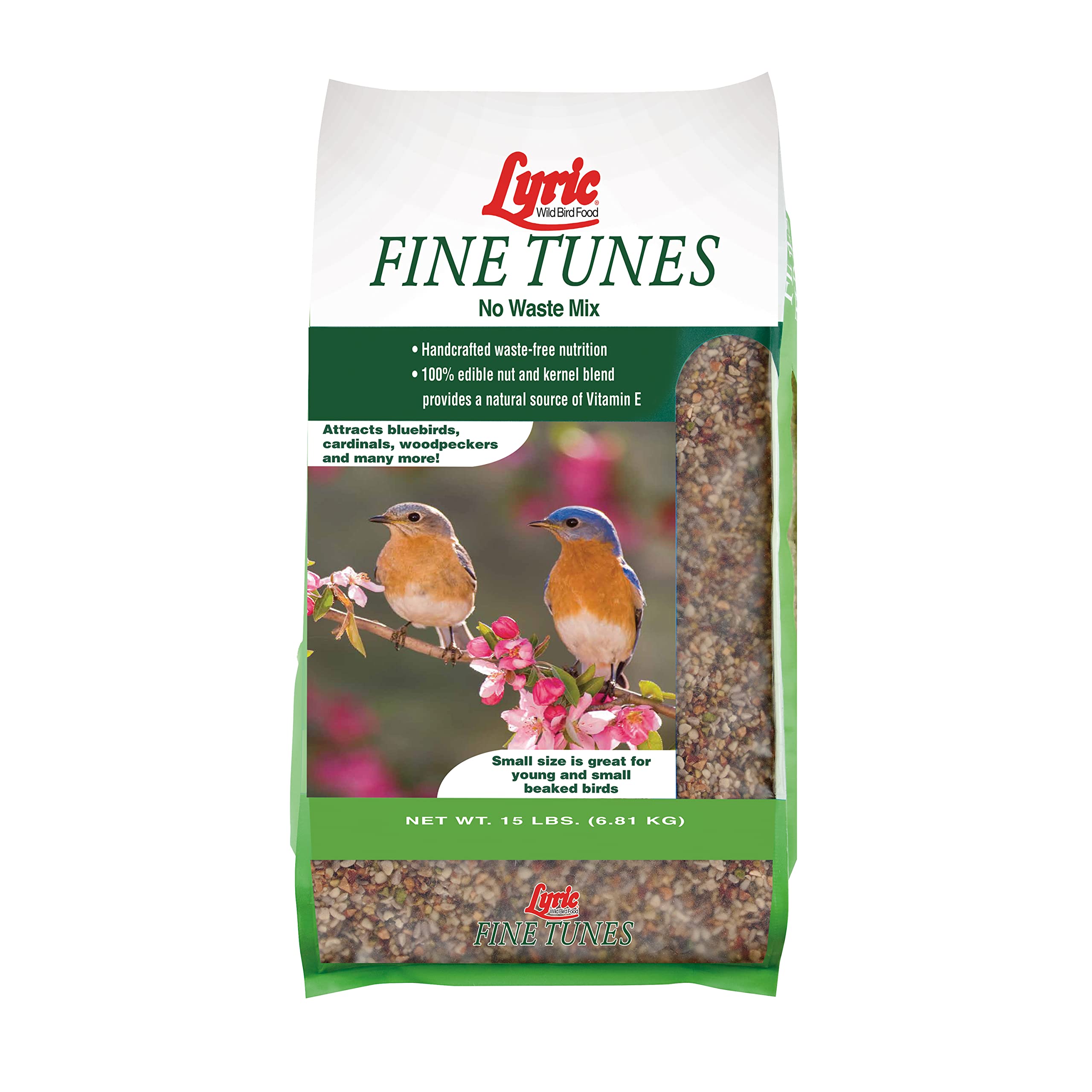 Lyric Fine Tunes No Waste Wild Bird Seed Mix - Premium 15lb Bag for Bluebirds, Finches, Chickadees & More - Attracts Colorful Songbirds to Your Backyard - Perfect for Bird Feeders, Gardens & Wildlife Watching
