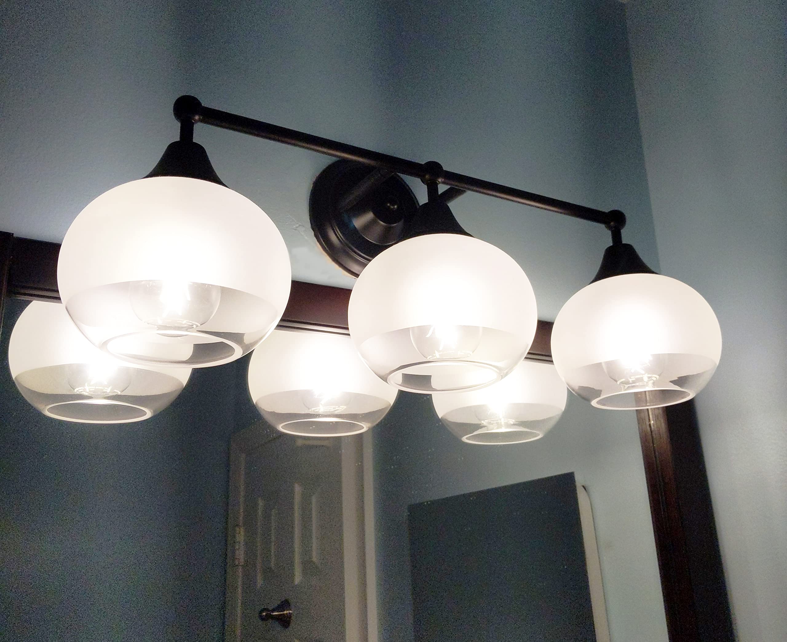 BONHAR 3-Light Matte Black Industrial Vanity Light with Frosted Glass Globes - Modern Bathroom Wall Sconce for Mirror Lighting | Perfect for Bathroom, Powder Room & Dressing Area