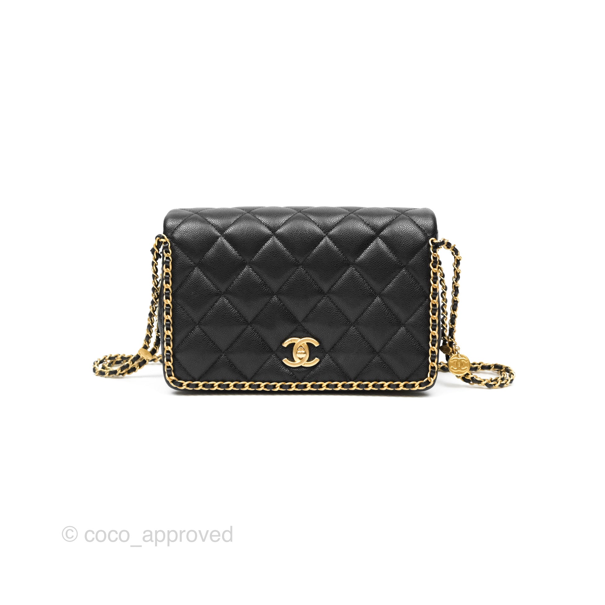Chanel Chain Around Flap Bag Black Caviar Leather with Aged Gold Hardware - Luxury Crossbody Bag for Women, Perfect for Evening Parties & Special Occasions