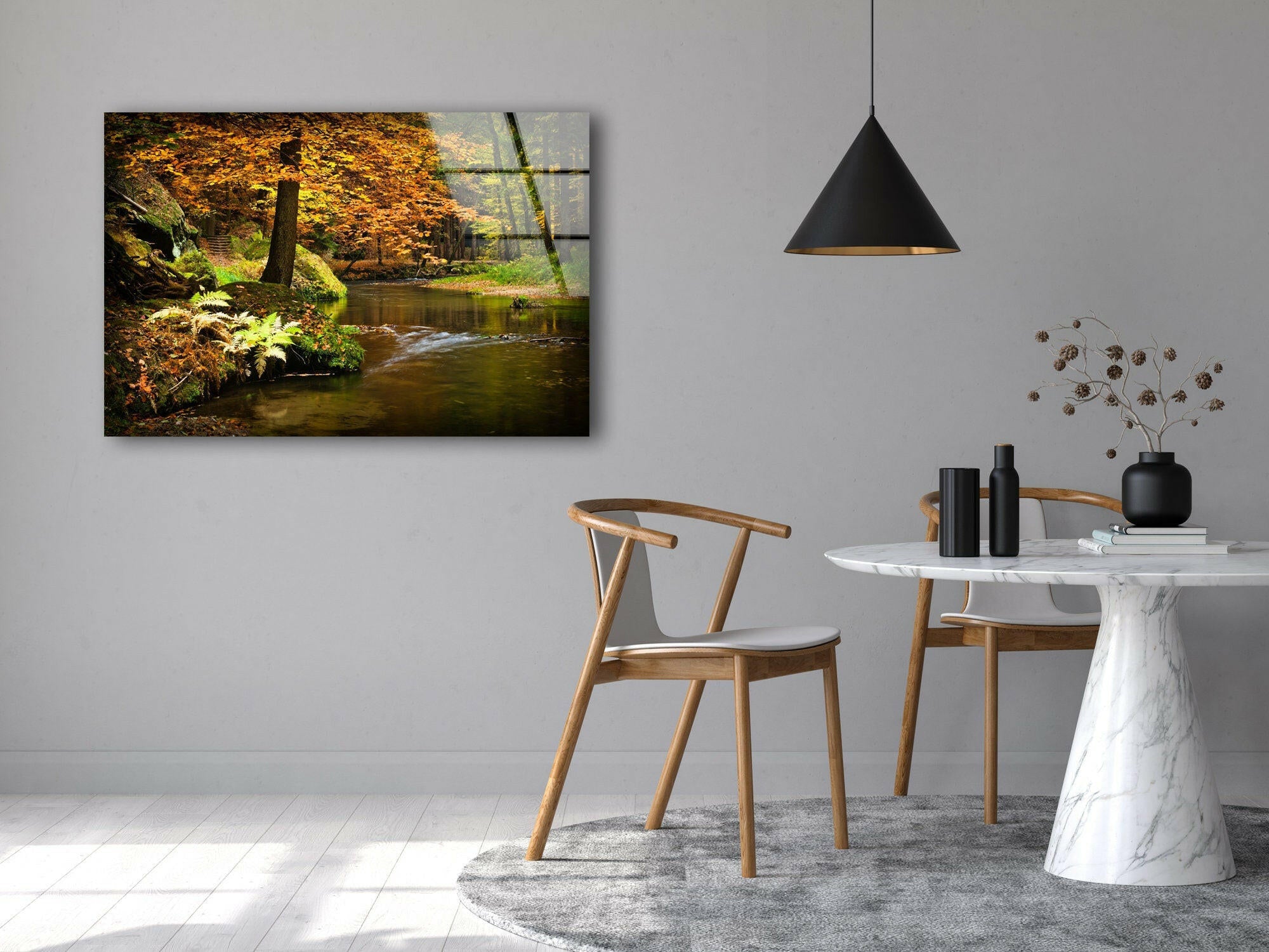 Autumn Forest River Landscape Wall Art - Nature Inspired Canvas Print for Home & Office Decor | Perfect for Living Room, Bedroom & Office Spaces