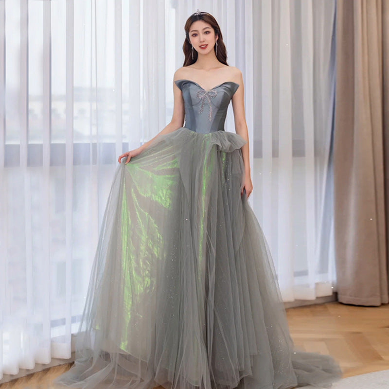 Elegant Off Shoulder Shiny Prom Dress A-Line Formal Evening Gown 721 - Perfect for Homecoming, Prom Night, Wedding Guest & Special Occasions