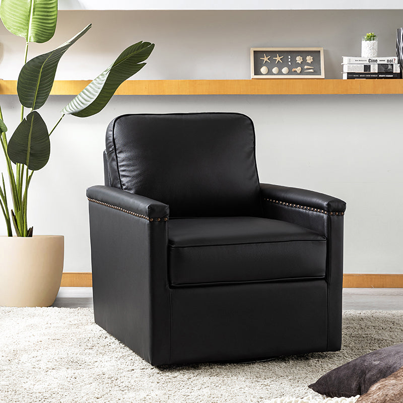 Genuine Leather Swivel Chair with Nailhead Trim - Irene Modern Armchair for Home Office, Living Room & Study - Comfortable Executive Desk Chair for Work & Relaxation