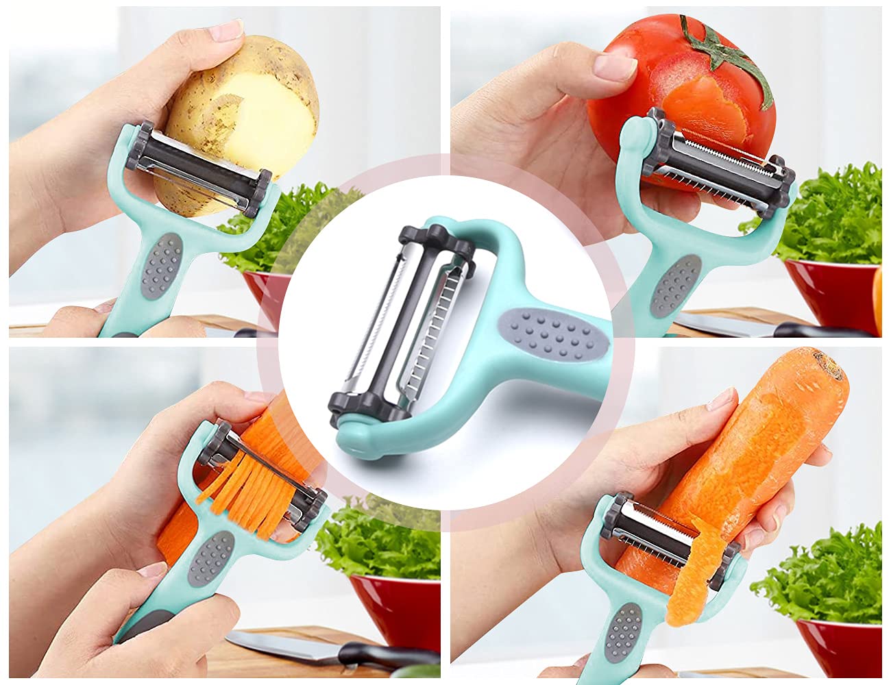 Stainless Steel Vegetable & Fruit Peeler - Sharp Kitchen Peeler for Carrots, Potatoes, Julienne Slicing | Multi-Functional Kitchen Tool (Green) - Perfect for Meal Prep, Salad Making & Healthy Cooking
