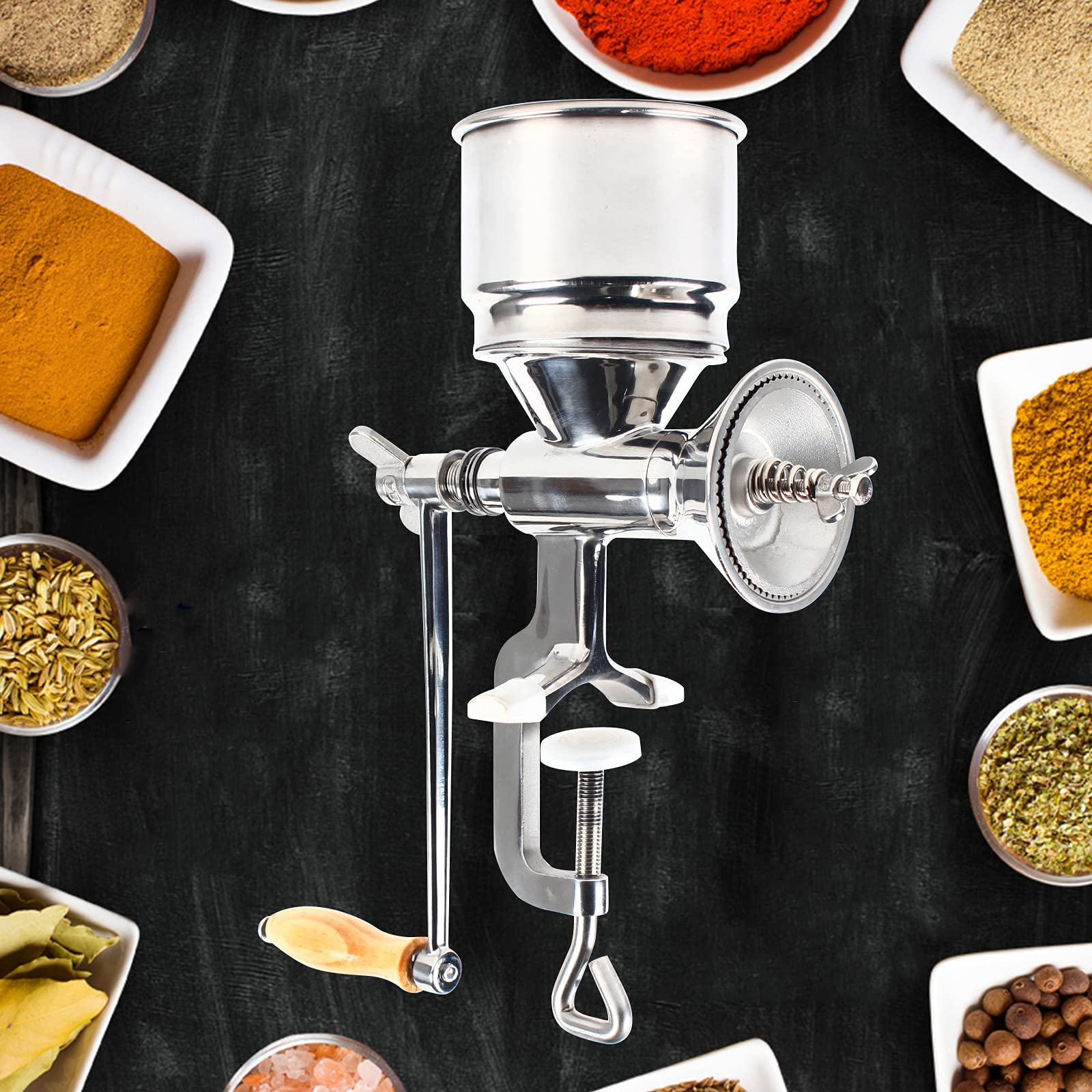 Premium Stainless Steel Manual Grain Grinder - Hand Crank Corn Mill for Wheat, Spices, Seeds, Pepper & Beans | Perfect for Home Baking, Camping & Emergency Food Prep