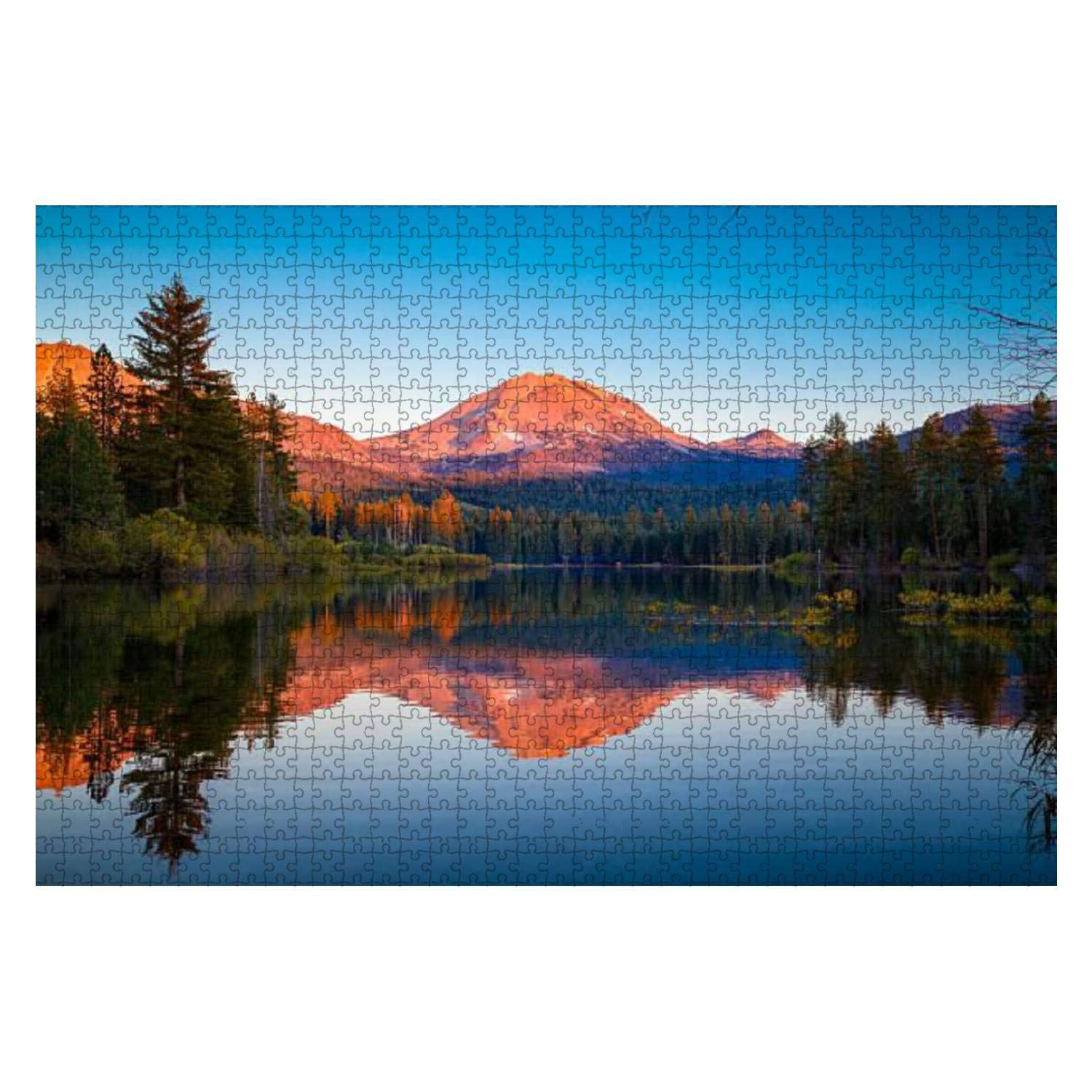 1000-Piece Wooden Jigsaw Puzzle - Sunset at Lassen Peak with Lake Reflection | Educational Puzzle for Adults & Kids | Stress Relief Game | Perfect for Family Game Night & Classroom Activities