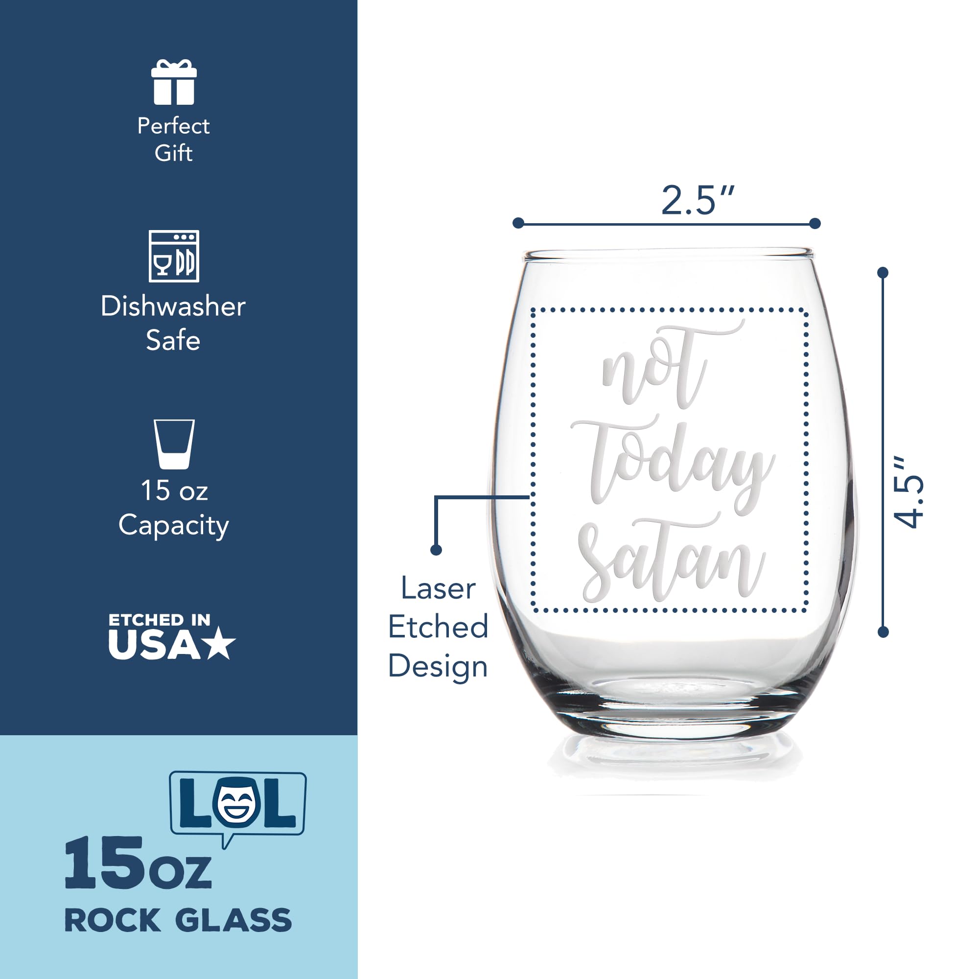 Not Today Satan Stemless Wine Glass - Religious Bible & Jesus Gift for Christians, Funny Christian Wine Cup for Church Events, Bible Study, Weddings & Faith-Based Gatherings
