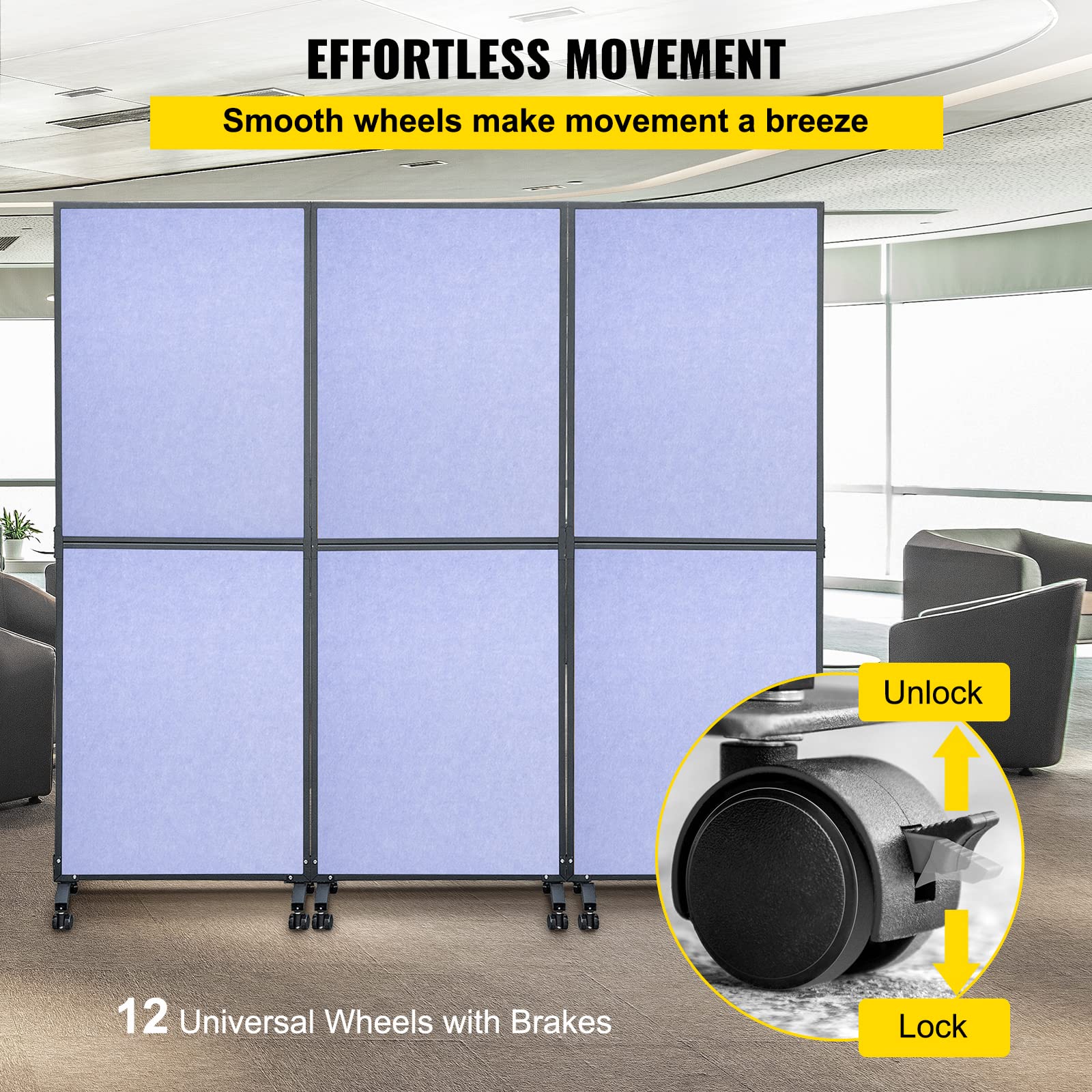 VEVOR 5.5 ft Folding Room Divider Privacy Screen - 3 Panel Portable Partition for Office, Home & School - Steel Blue Acoustic Room Separator | Perfect for Workspace Privacy, Classroom Dividers & Library Study Areas