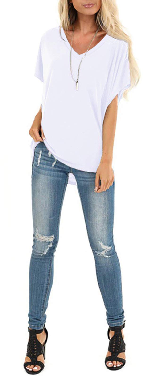 Women's Summer Dolman Sleeve V-Neck Casual T-Shirt - Breathable Loose Fit Top for Beach, Travel & Everyday Wear | SAMPEEL