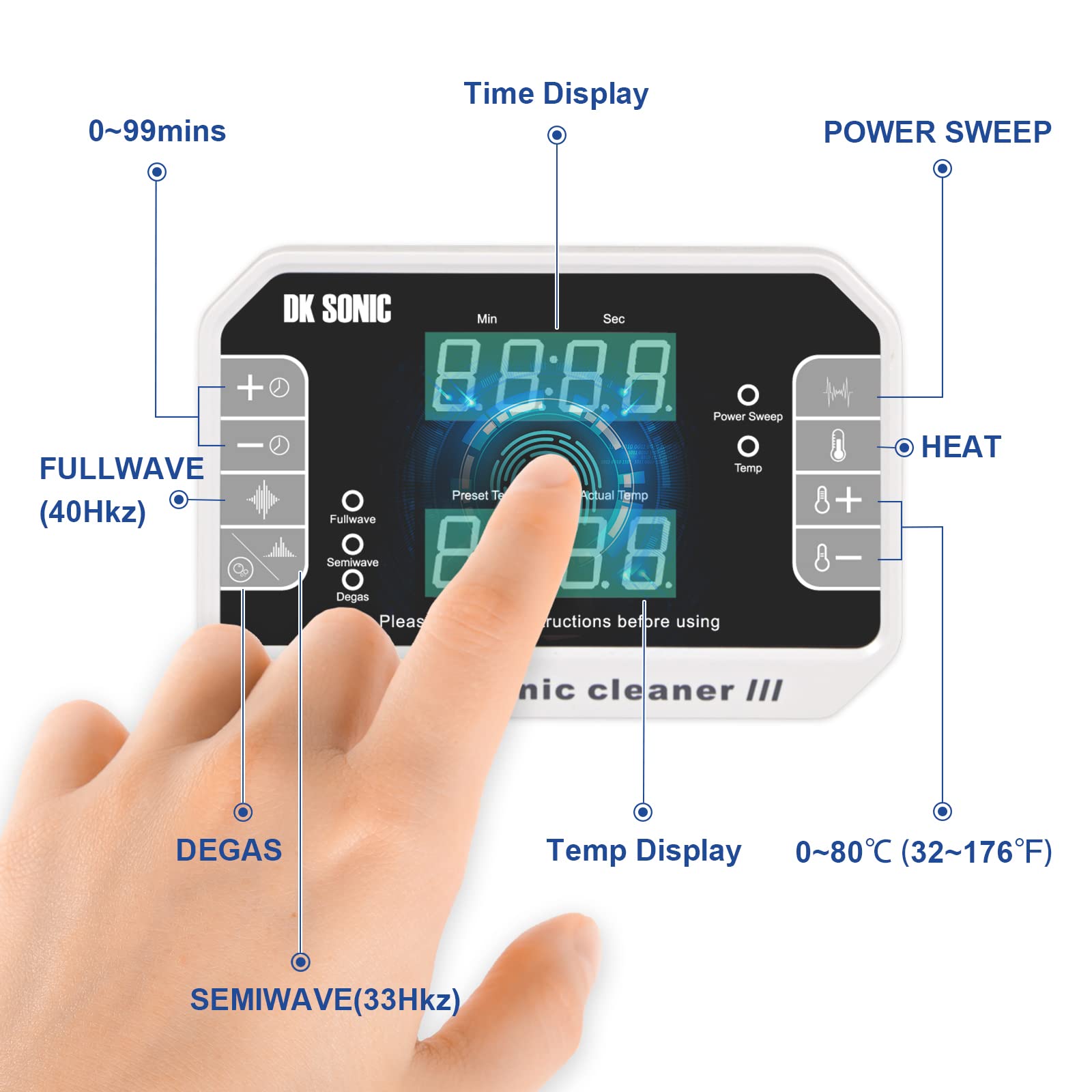 DK SONIC Touch 4L Ultrasonic Cleaner with Heater & Timer - Professional Ultrasound Cleaning Machine for Carburetors, Automotive Parts, Guns, Jewelry, Watches, Circuit Boards - Commercial & Home Use (110V) - Perfect for Workshops, Labs, and Home Cleaning Needs