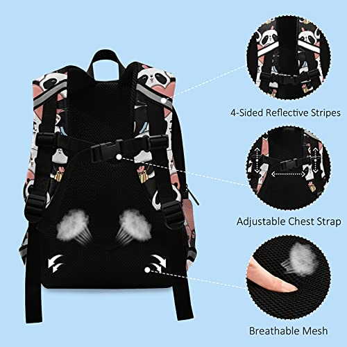 Cute Panda Face Toddler Backpack with Safety Leash for Boys & Girls - Pink Heart Design School Bag for Kindergarten, Preschool & Travel | Reflective Stripes & Chest Clip | Perfect for Daycare, Outdoor Adventures & Daily Use
