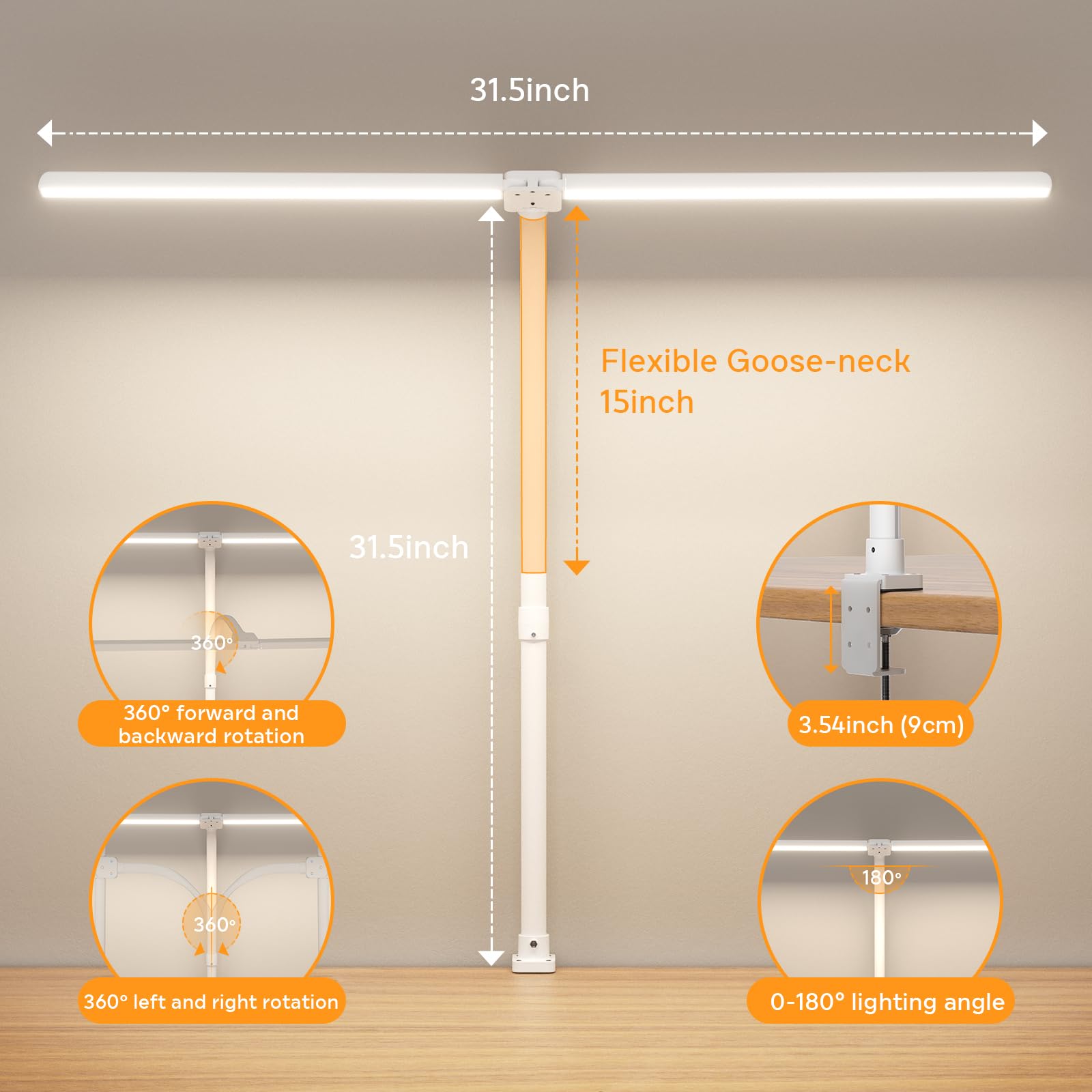 Dimmable LED Desk Lamp with Remote Control - 24W Dual Head Adjustable Gooseneck Light for Home Office, Study & Gaming - Color Changing White Computer Lamp for Work, Reading & Night Use