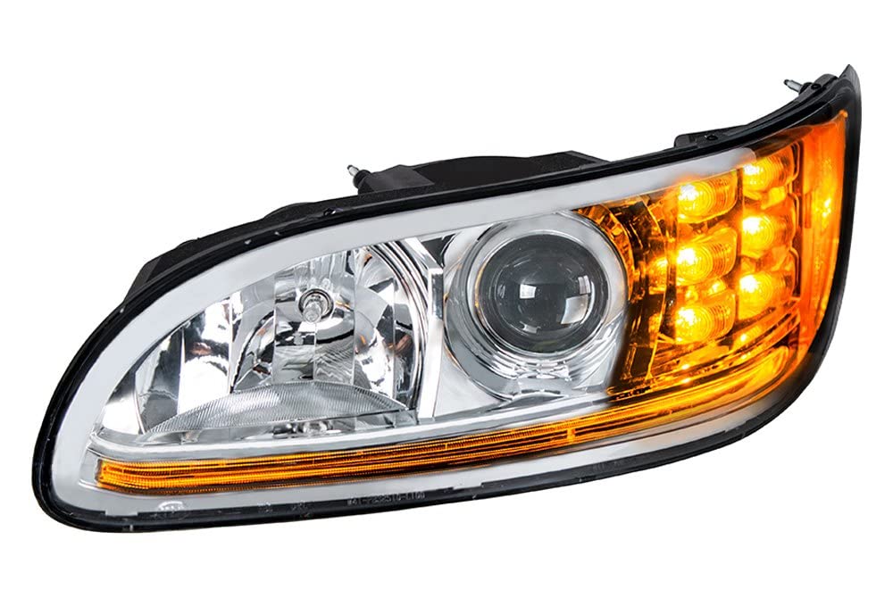 United Pacific 35808 Chrome Projection Headlight Assembly - Left Side (LH) with High/Low Beam H11/HB3 Bulb, Amber 6-LED Turn Signal, White LED Position Light & Side Marker | Compatible with Trucks, SUVs, Jeeps | Durable Replacement for Night Driving & Off-Road Adventures