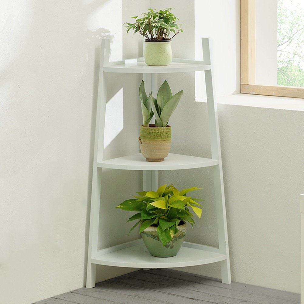 **LIANGLIANG Bamboo Flower Pot Stand - Wooden Plant Shelf, Corner Ladder Display Rack for Indoor, Balcony & Living Room - 3/4/5 Tier Organizer in 3 Colors & Sizes (White, 50x34x85cm) - Perfect for Home Decor, Plant Storage & Small Space Organization**