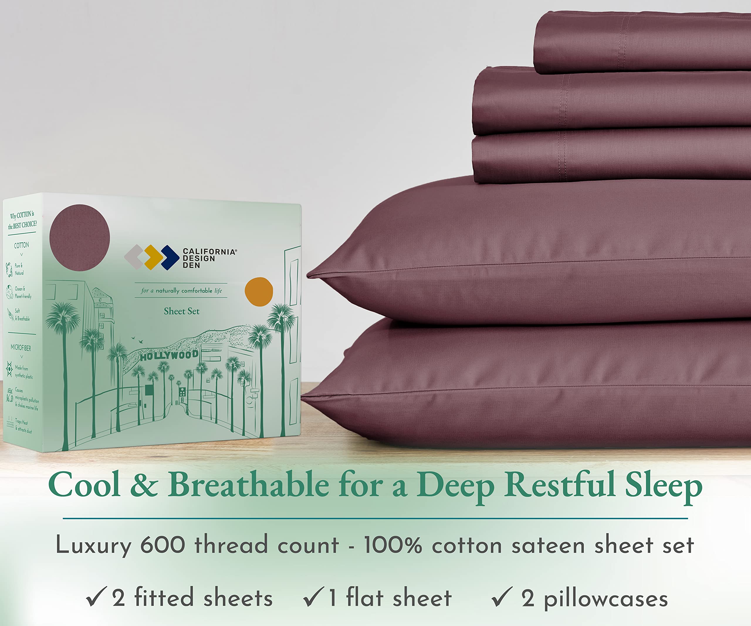 California Design Den Split King Sheet Set - 100% Cotton, 600 Thread Count, Breathable Luxury King Size Sheets for Adjustable Bed, Soft Hotel Quality Sateen Weave - Pastel Rose | Perfect for Master Bedroom, Guest Room & Luxury Hotels