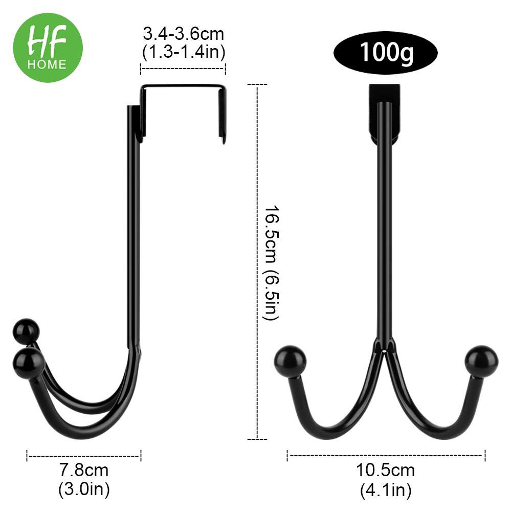 HFHOME 2-Pack Over The Door Double Hanger Hooks - Heavy Duty Metal Coat Hooks for Hanging Jackets, Hats, Robes & Towels - Space Saving Closet Organizer (Black) - Perfect for Bedroom, Bathroom & Entryway Storage
