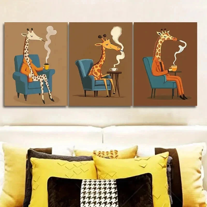 3-Piece Giraffe on Chair Wall Art Set - Framed Canvas 50x70cm - High Quality Print - 100% Australian Made - Ready to Hang - Perfect for Living Room, Bedroom & Office Decor