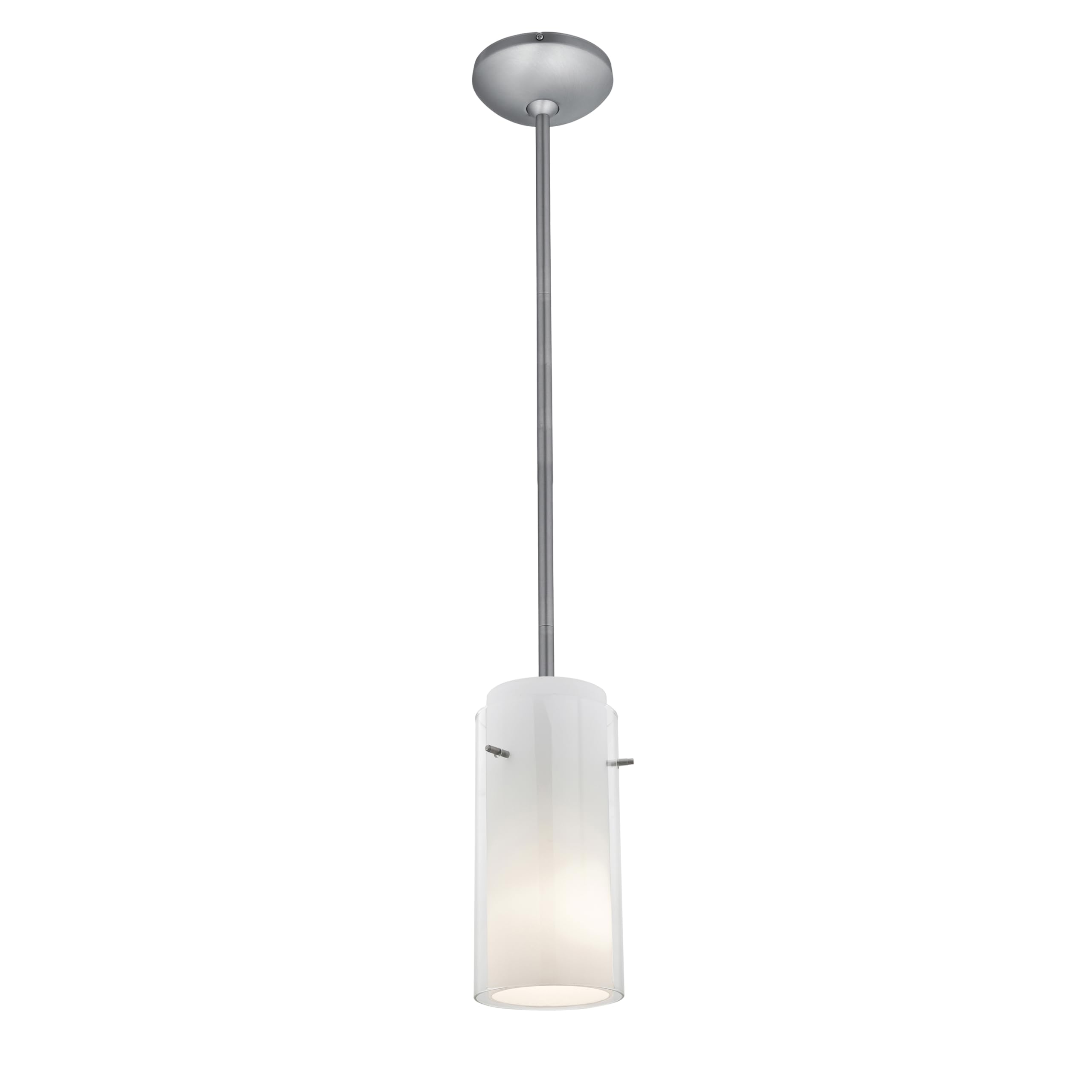 Brushed Steel Cylinder Pendant Light with Clear Opal Glass Shade - Modern Glass Rod Chandelier for Dining Room, Kitchen Island & Bedroom Lighting