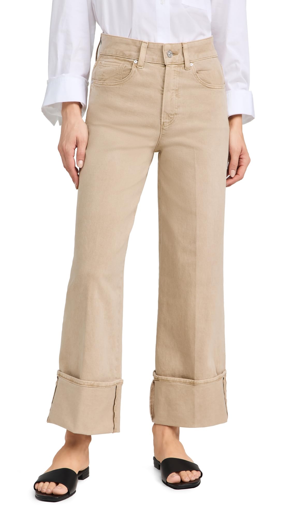 PAIGE Women's Sasha Ankle Wide Cuff Jeans - High Waist Stretch Denim Pants for Casual Wear & Everyday Outfits