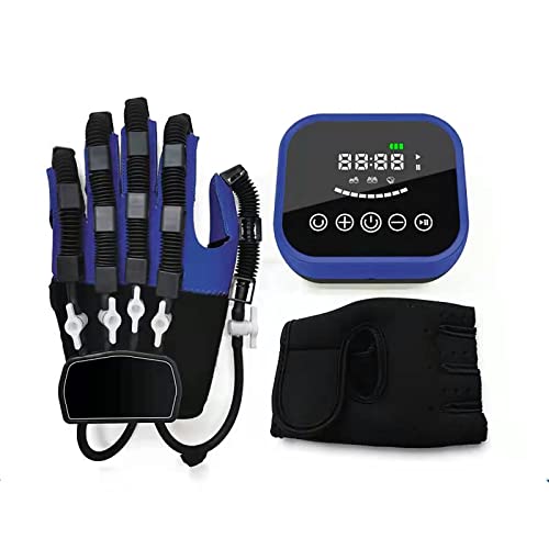 HANKCY Stroke Rehabilitation Robot Gloves - Finger Training Gloves for Hemiplegia & Finger Cramps Relief - Left Hand Orthotic Device (Large, Blue) - Ideal for Post-Stroke Recovery & Physical Therapy at Home