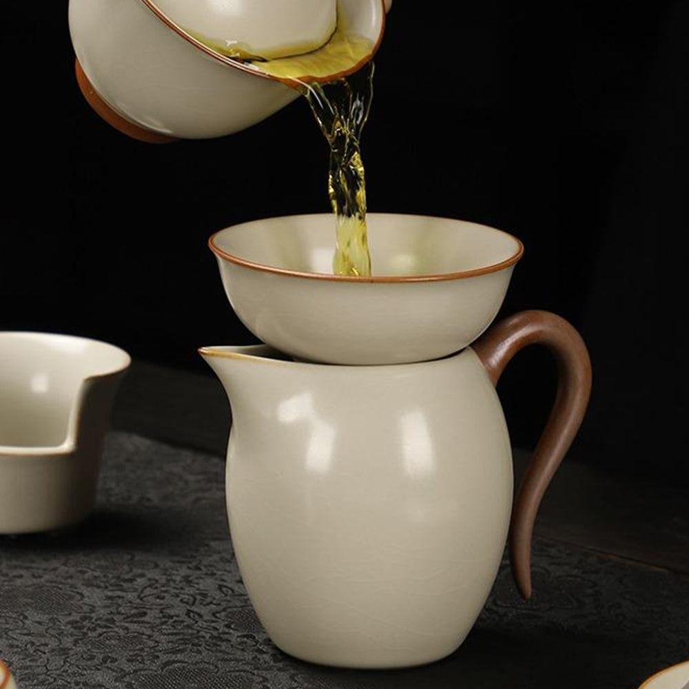 Premium Yellow Ruyao Ceramic Tea Set with Black Stone Tea Tray - Elegant Chinese Tea Ceremony Gift for Home & Office Use