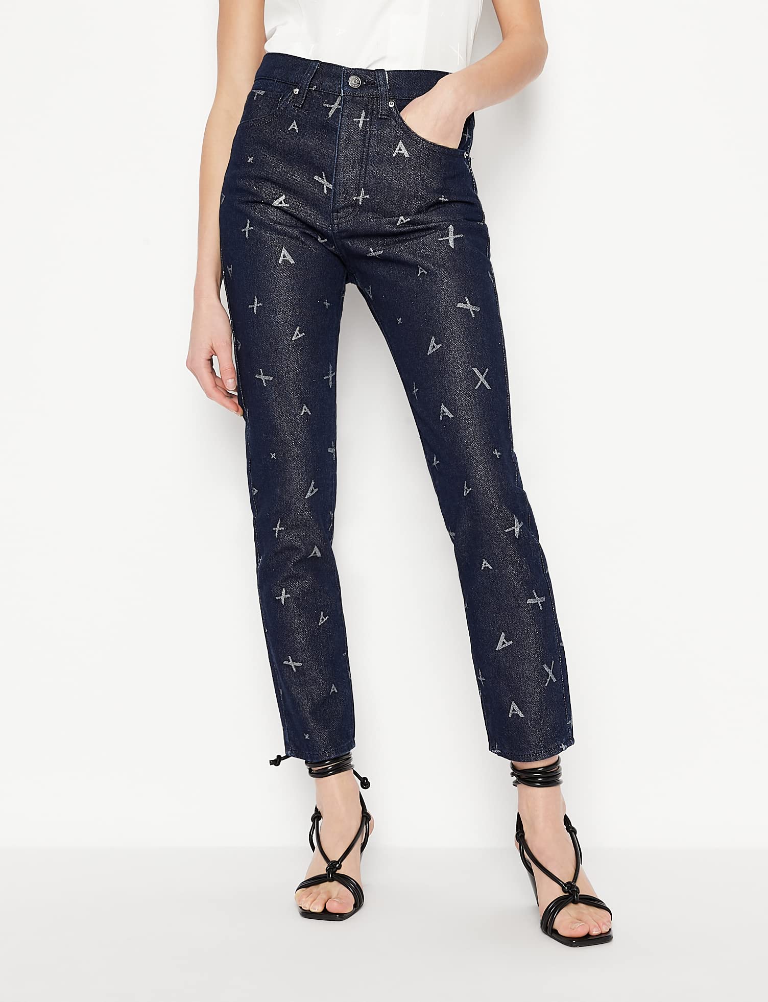 Armani Exchange Women's AX Logo Jacquard Denim Pants - Stylish High Waist Skinny Jeans for Casual Outings & Night Out