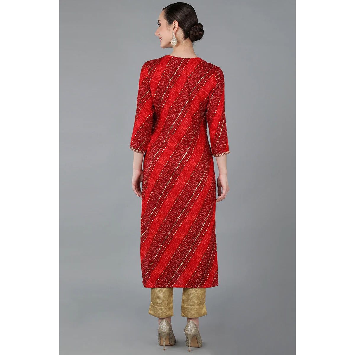 Stylish Red Viscose Rayon Geometric Print Straight Kurta for Women | Comfortable Ethnic Tunic Top | Perfect for Festivals, Parties & Casual Wear