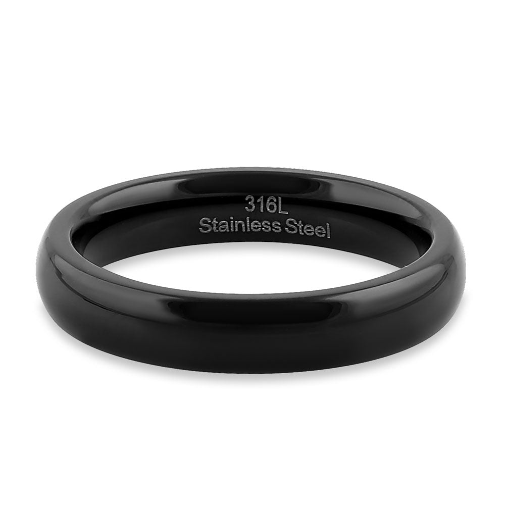 Premium 4mm Stainless Steel Black High Polish Band Ring for Men & Women - Durable Wedding, Engagement, or Fashion Jewelry Gift